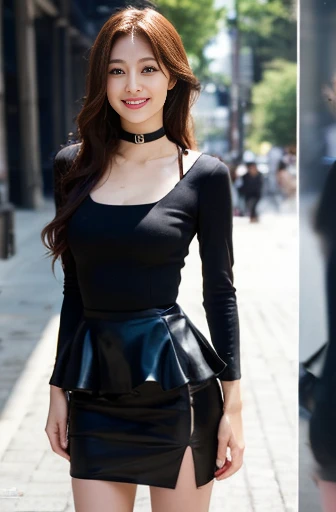 masterpiece、Ultra HD、Crystal Clear、RAW UHD Format、Detailed skin and eyes、Droopy eyes、20 year old beauty、Reality Photography、choker、smile、(((Ultra miniskirt dress)))