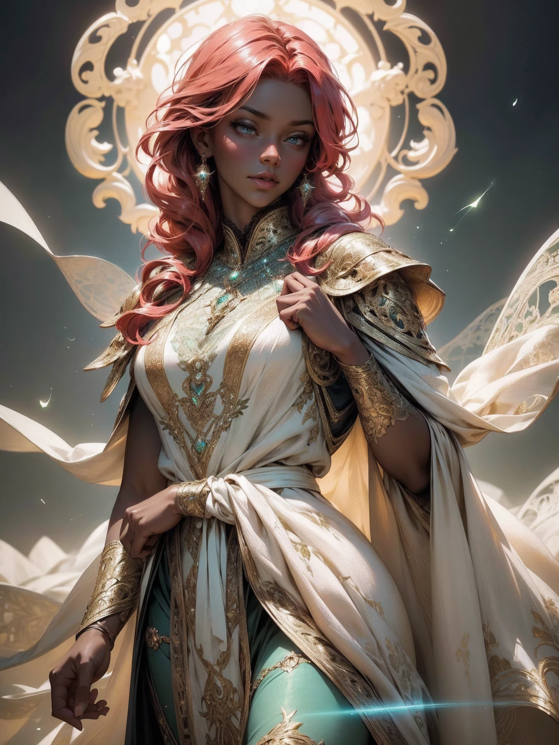 {-erro_de_anatomia:1.0} (best quality,4k,8k,highres,masterpiece:1.2), ultra-detailed, (realistic,photorealistic,photo-realistic:1.37), mature milf, illyasviel von einzbern, red hair, upper body, vibrant colors, glowing skin, mesmerizing eyes, brown eyes, elegant pose, enchanting background, delicate lace dress, green dress, surreal lighting, ethereal atmosphere, mystical aura, intricate details, artistic medium, digital illustration, fantasy, anime, walking on nature, dancing with a beautiful black man (black skin) 