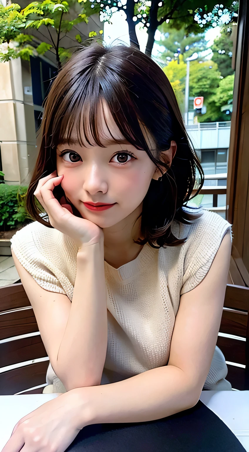 (8k, RAW Photos:1.2),Detailed face and eyes,最high quality, 超A high resolution, Very detailed ,Intricate details ,Tabletop ,pretty girl , Soft cinematic light, Hyper Detail,Sharp focus, high quality,Black-haired, Bobcut,  outside, knit, mini skirt, panties, Peeking from below