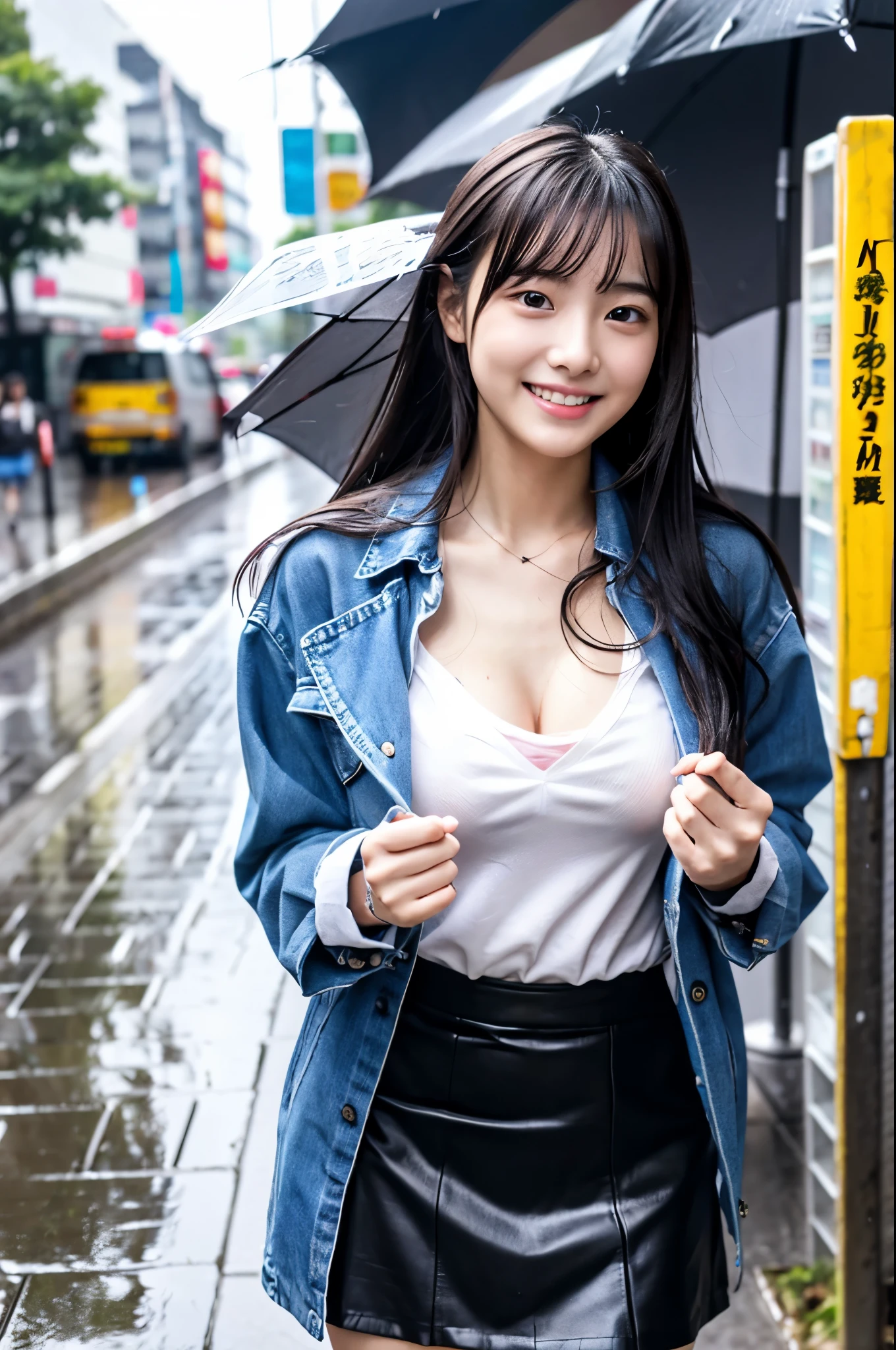 songkran,Wet roads , soaked through,drenched, Dripping, Wet Face,Wet clothes, Wet Skin, Wet Hair,A young woman with a cute face like an idol,chest,chest元が見えるデザインのメイド服,cling,RAW Photos,Genuine,Genuine,High resolution,RAW Photos,masterpiece, Genuineistic, beautiful