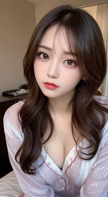 masterpiece, Best Quality, Illustration, Ultra-detailed, finely detail, high resolution, 8K Wallpaper, Perfect dynamic composition, Beautiful detailed eyes, luxury pyjamas, Long Hair, , Natural Color Lip, Random and sexy poses, colorful bedroom