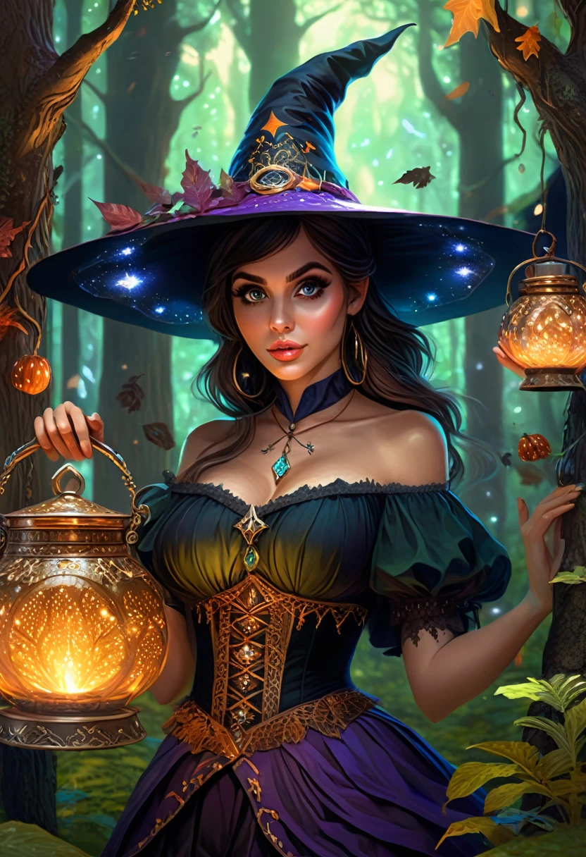 enhanced, amazing looking young woman, cute, large eyes, In the forest, whimsical, intricate, audaciously detailed fantasy, witches brew, 64 megapixels, 8K, HDR, charming, epic colors, painted by Fiona Staples, light and shadows, 4k, starry brilliance, HD, detailed fantasy, digital art
