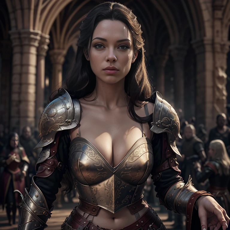 score_9, score_8_up, score_7_up, score_6_up, score_5_up, Oracle Pythia from Game of Thrones, black hair, sexy, extremely detailed artgerm, in medieval guard uniform posing, midriff, cleavage, (masterpiece, best quality:1.2), Next to a garden, flowers, beautiful, medieval, (insanely detailed, beautiful detailed, masterpiece, best quality), (insanely detailed, masterpiece, best quality) Margaery Tyrell | Stoya, angl