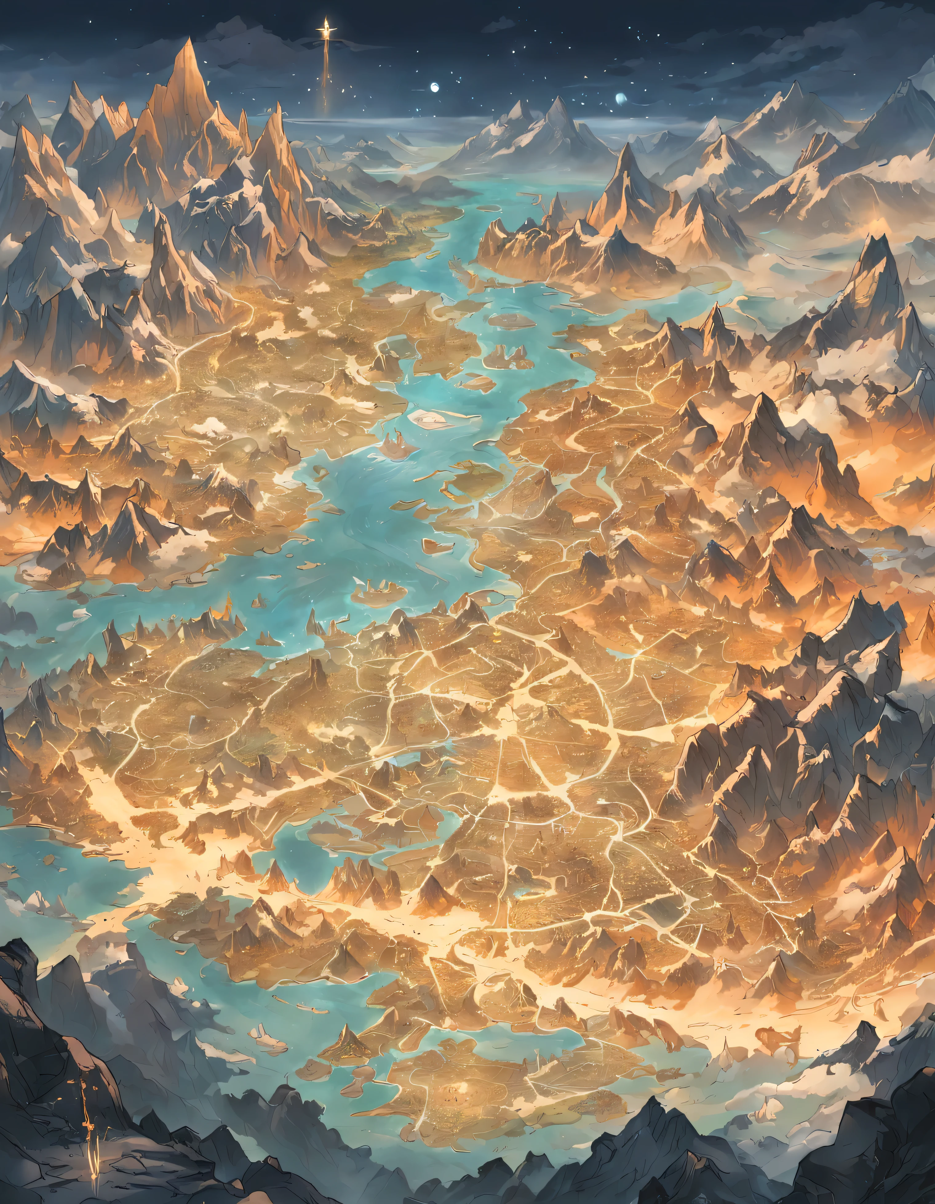 map, Fantasy Land map，The human country is in the middle of the map, Hills，The north is where the dwarves of the land of ice and snow live., desert, To the east is the forest