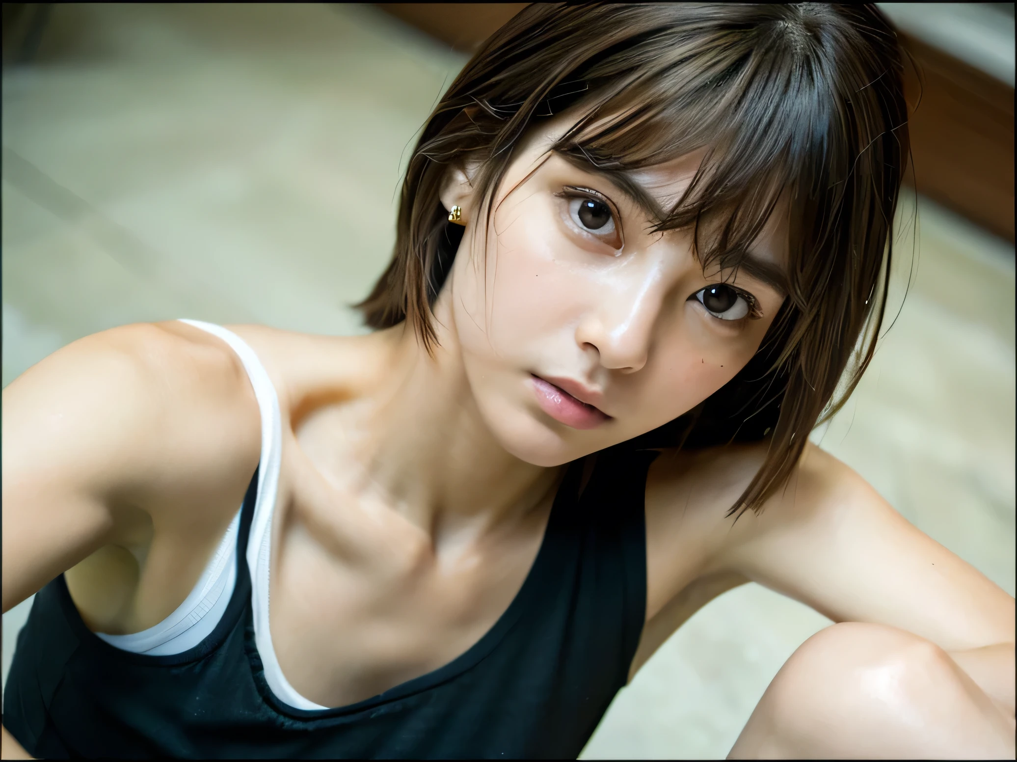 future、Beautiful Eyes、 ((highest quality)), Gravure idol、 Clear contours, Woman with pretty face, (((One girl,alone))), ((Beautiful Eyes)), sex appeal,Focus on the eyes、Bob Hair、Anatomically correct body,Sexy Girl, Albedo and Specular Maps、Accurate simulation of lightweight material interactions、From below見上げる、,From below、Body-fitting outfit、lipstick、Lunar Surface、science fiction、Sexy Tank Top