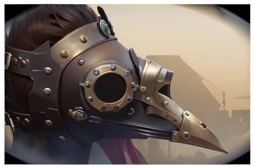 there is a bird mask with a metal nose and a leather beak, plague doctor mask, plague mask, detailed steampunk illustration, steam-punk illustration, steampunk illustration, steampunk helmet, unsharp mask, side view close up of a gaunt, stylized motorcycle helmet, steampunk design, 3d rendered steampunk, plague doctor, steampunk digital art, sharp high detail illustration