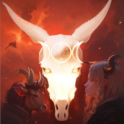 arafed image of a cow skull with three phases on it, taurus zodiac sign symbol, taurus, unknown zodiac sign, golden taurus, aries fiery ram tarot, profile image, horned, horned god, hecate, cow skull, horned ram goddess, moon bull samurai, with horns, an ox, profile picture, bull head, hecate goddess