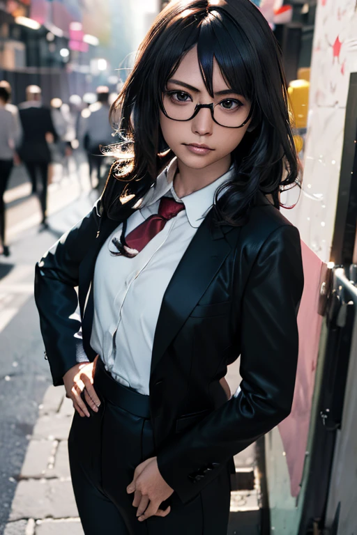 (masterpiece, highest quality, detailed), One girl, alone, View Viewer, will be attacked, Long Hair, Black Hair, chest,
pant suit, suit, formal, black suit, Black trousers, tie, White shirt, sunglasses, underground, (dark:1.5), 薄darkです, ojou-sama pose, Hands on hips, Mischievous face, Conceit, head to waste,