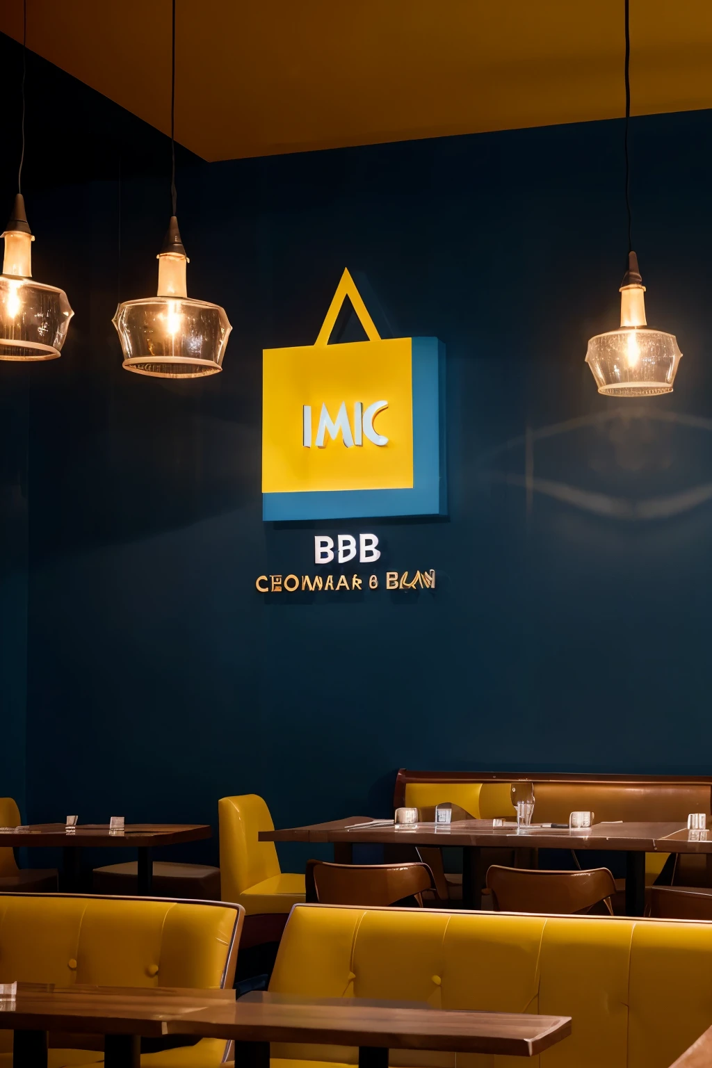 Create a logo for a restaurant called Comedor Belén. I want it to have the acronym CB in the middle and for everything to be dark blue and yellow.