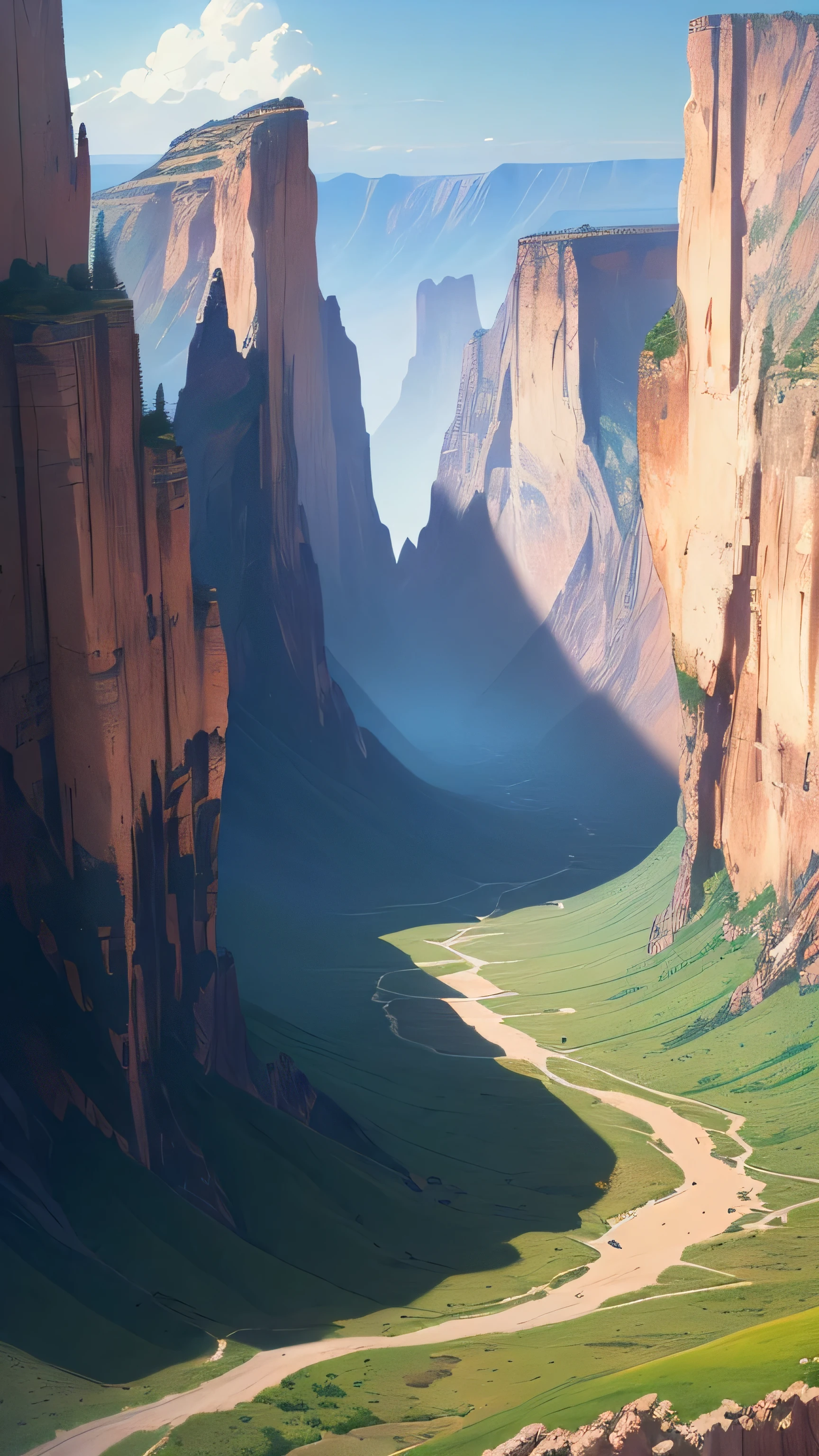 painting of a canyon and a mountain with a Beam of Light in the foreground, anime landscape, anime landscape wallpaper, anime nature, anime beautiful peace scene, beautiful anime scenery, anime nature wallpap, anime scenery, anime art wallpaper 4k, anime countryside landscape, anime art wallpaper 4 k, scenery artwork, scenery wallpaper, japanese art style, anime background, beautiful anime scene