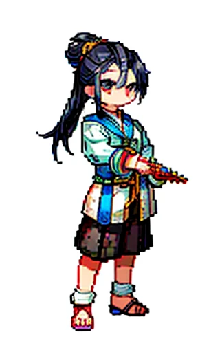 Ancient Chinese man in armor、Clever man、Looking into the camera、His hair is in a bun and wrapped in cloth、Only one topknot、Long sleeve、Hanfu、Black Hair、Stand and pose、Pixel art、(masterpiece, highest quality, highest quality), pixel,pixel art,whole body,Characters in Romance of the Three Kingdoms、Transform、Short Deformation、