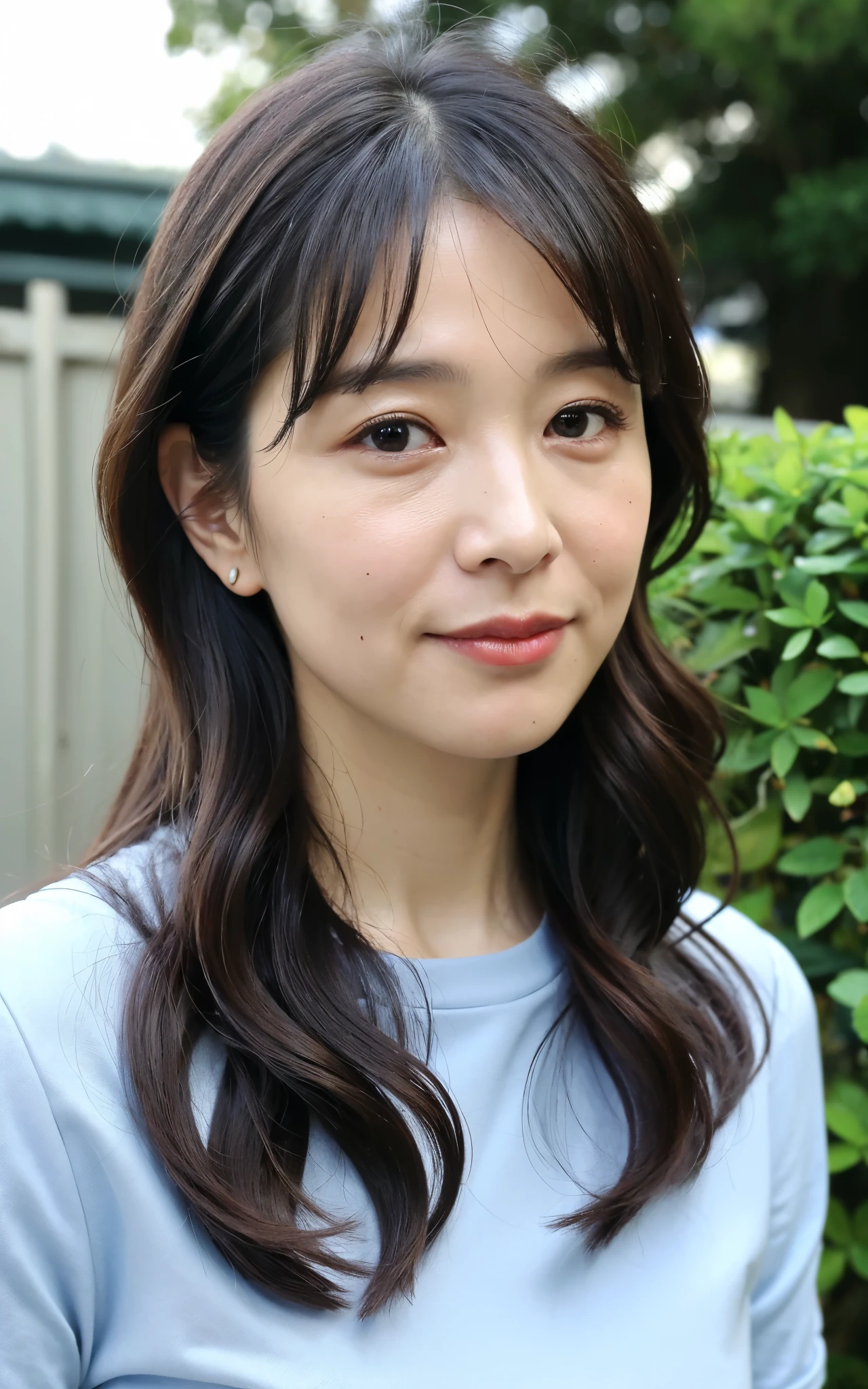 ((Best Quality, 8k, Masterpiece: 1.3)), Photorealistic, Sharp Focus, High Quality, High Definition, Portrait, Solo, Japan, Middle Aged Woman, Beauty, 43 years old, Plump, Wavy Hair, receptionist uniform, Wrinkles at the corners of the eyes:0.5, Narrow backyard, Lots of boxes, Lots of files, Dark background