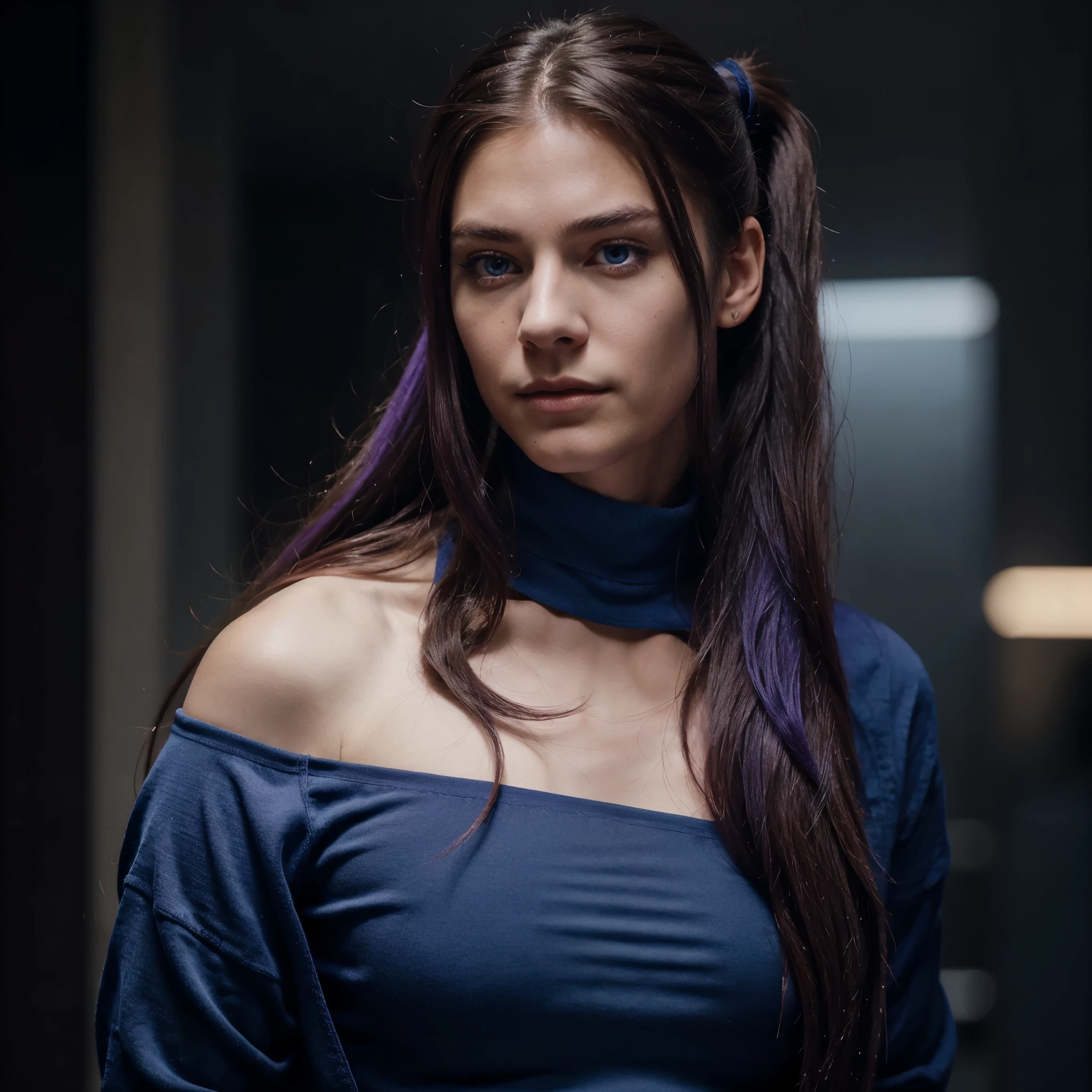 Young handsome man, purple long hair in ponytail, deep blue eyes, sophisticated appearance, politician and villain