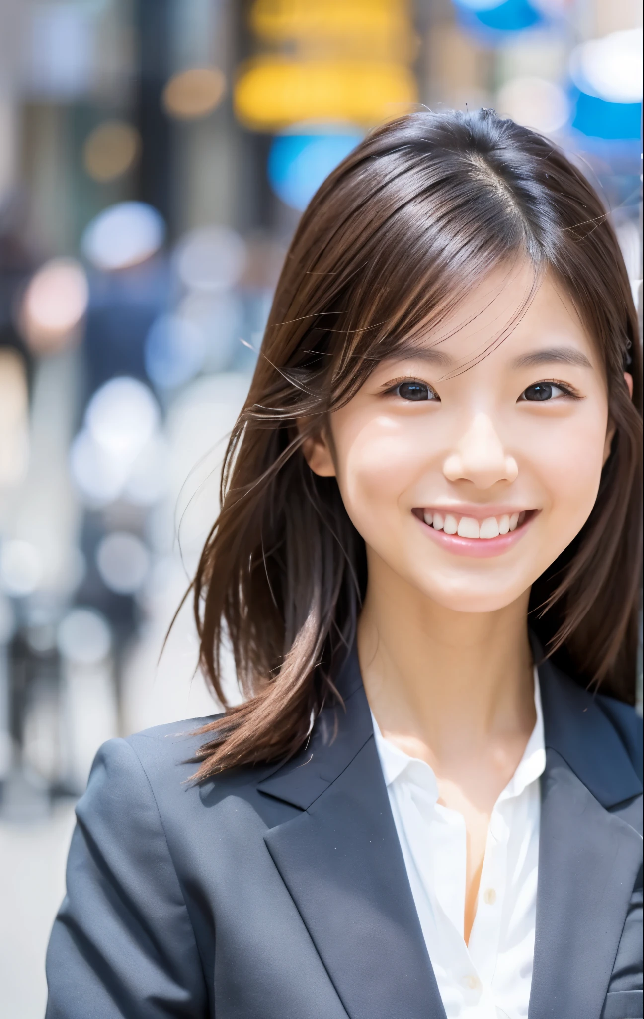 Browsing Caution,Tabletop,(super high quality),Japanese Girls,A delicate face during lunch,Delicate skin,Delicate nose,Delicate lips,Delicate Hair,Beautiful Face,Viewer facing angle,Laugh and have fun,Stylish cafe,Beautiful cityscape,Smooth medium-long chignon,Delicate eyes(Lifelike eyes),Gray business suit,Around 24 years old,Good weather,Professional Lighting,