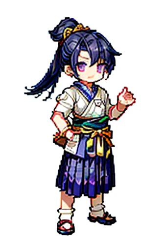 古代中国の鎧をwhole bodyに着た男性、Clever man、Looking into the camera、His hair is in a bun and wrapped in cloth、Only one topknot、Black Hair、Stand and pose、Pixel art、(masterpiece, highest quality, highest quality), pixel,pixel art,whole body,Characters in Romance of the Three Kingdoms、Transform、Short Deformation、Iron Armor、Hakama