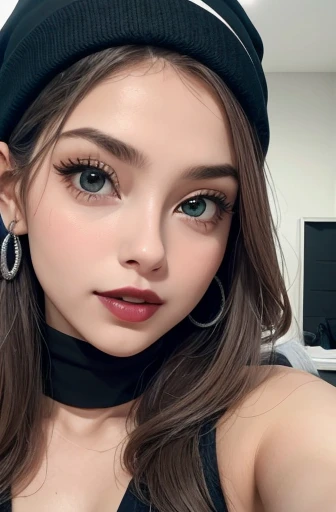 Evgeniya Gromova despida (corpo inteiro, de costa para a camera, ( PELADA))}, (Cabelo com Franja preto, toca estilo gorro de frio blue ),, (olhos verdes, olhos altamente detalhado e brilhante), (full lips with dark lipstick), (perfect symmetrical body, cintura fina, bunda grande, quadril largo, magra), imagem altamente detalhada, alta qualidade, 16K, Altamente hiper realista.