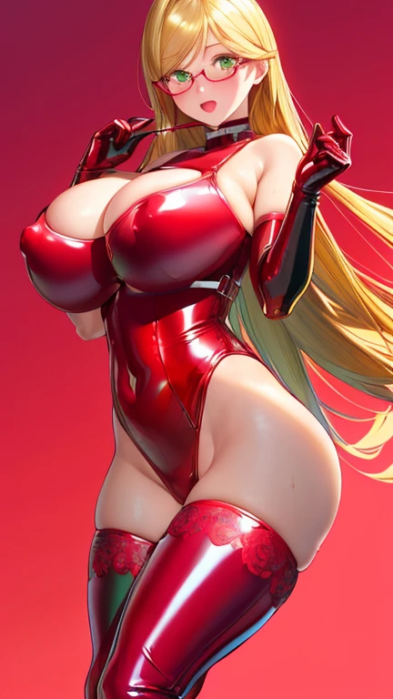 (Highres), (Detailed Illustration), Ultra-Detailed, , Realistic Shadows, Digital Art, , White Light, Detailed Face, (Detailed Hair:1.2), Detailed Face, (Detailed Hair:1.2), (Desaturated:1.4),
(1girl:1.4),
full body,
ass, bare shoulders, blonde hair, bodysuit, breasts, elbow gloves, glasses, gloves, heart, open mouth, long hair, red-framed eyewear, red legwear, semi-rimless eyewear, shiny clothes, solo, thighhighs, under-rim eyewear, (blush:1.3), huge breasts, (latex breasts:1.3), covered nipples, (green eyes:1.2), ((floral background)), roses, flowers,
,