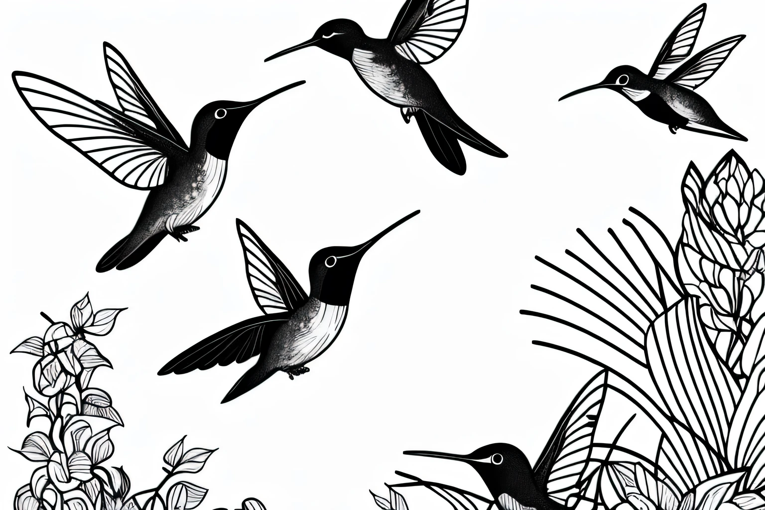 Four Hummingbirds, fairy tale, Fairytale, Mystery, Monochrome