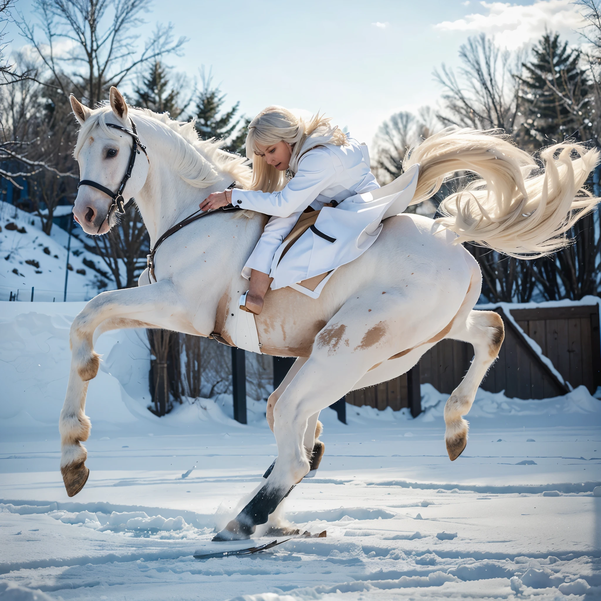 A white mare with an ice effect being ground and flying and strong being legendary and strong