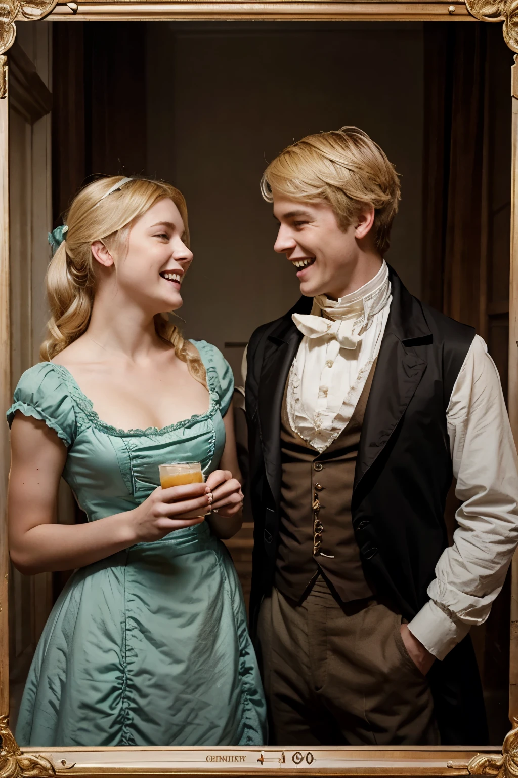boy and blonde girl, 1800s, regency era, laughing
