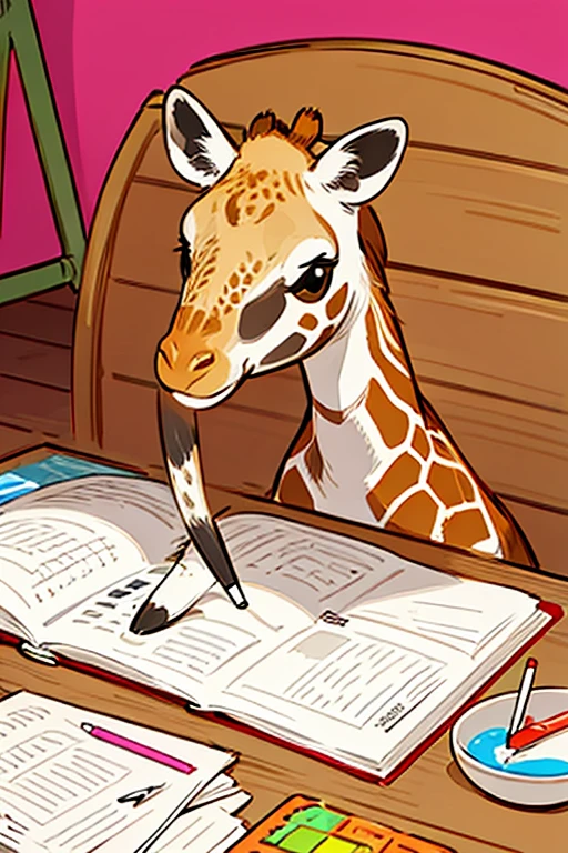 kids coloring book, baby giraffe, cartoon style, black and white, thick lines, low detail, no shading