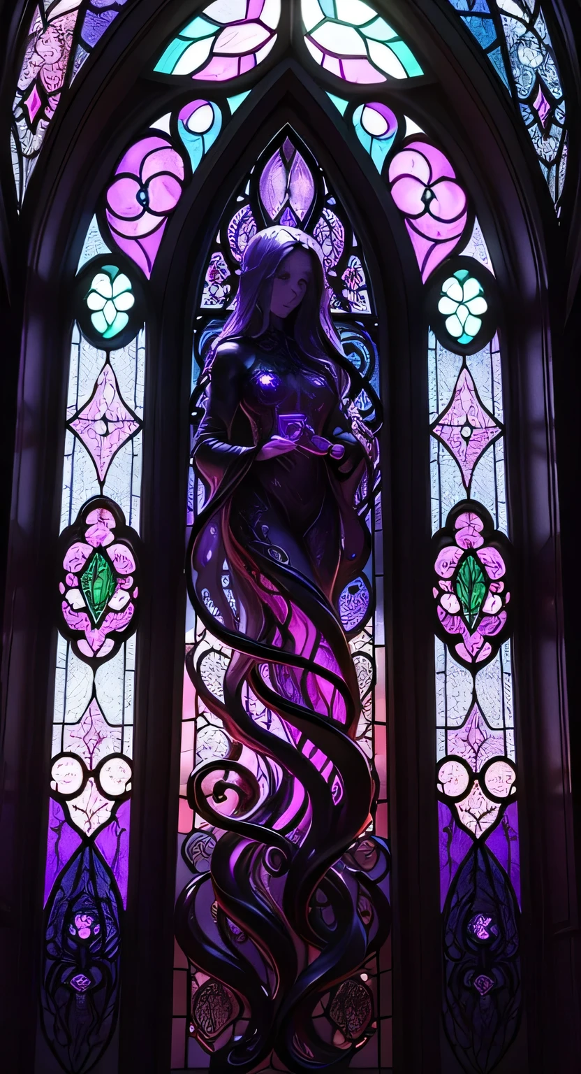 lilac stained glass with lovecraftian theme follower of cthulhu 