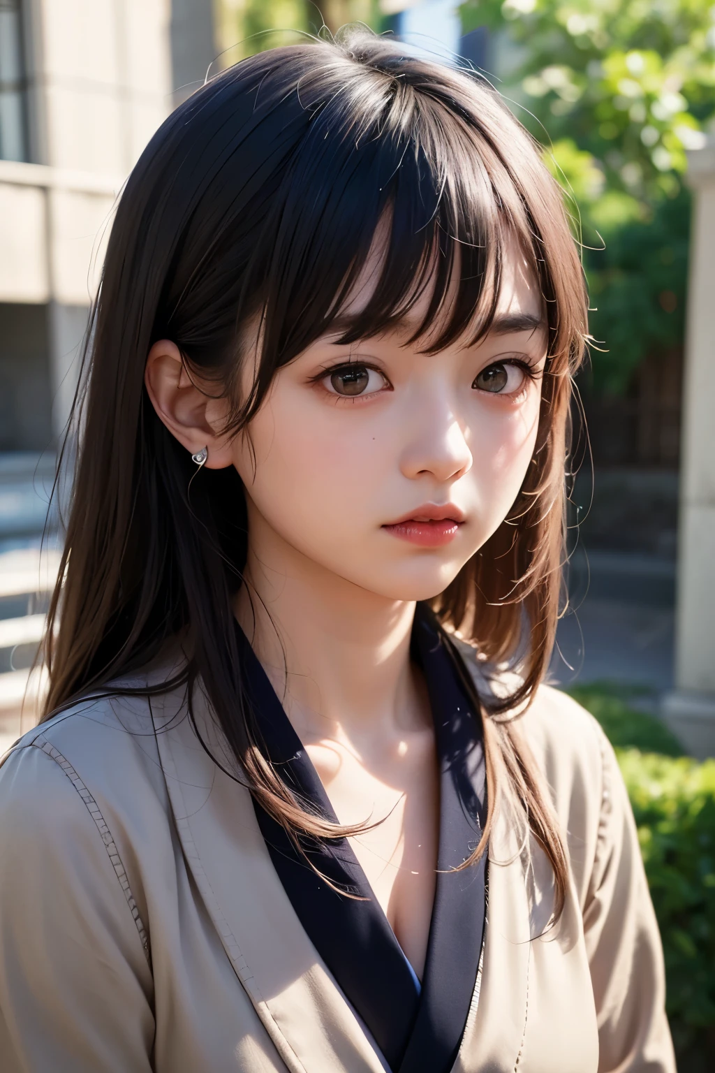 (1 nogizaka girl,raw photo,photo realistic:1.5),(best quality, high quality,HDR, highest quality,ultra high resolution,high resolution,high res,ultra high difinition,huge file size,8K,2K wallpaper,8K wallpaper,high quality texture,amazing,an extremely delicate:1.4),one girl, Japanese famous idol,beautiful face,small face,absurd,ridiculous,incredibly ridiculous,portrait,breasts close up,blurry background,(school uniform,cleavage,no makeup:1.2),(six_heads tall),medium skin,beautiful skin,detailed skin,six heads tall,black hair,silky hair,(Japanese eyes:1.3),detailed eyes,black eyes,Japanese idol eyes,triangle eyes,Japanese nose,5-fingers,(Light Particles, Lens Flare, Luminous Particles: 0.7),looking at viewer,bright lighting,professional lighting,girl