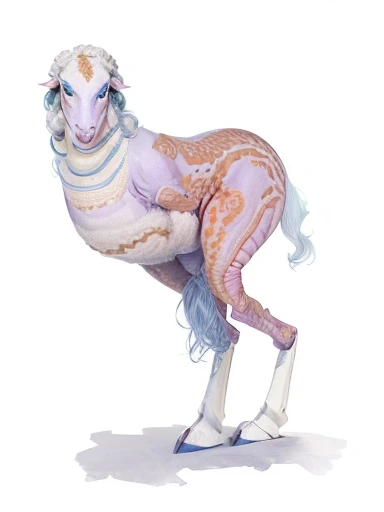 there is a drawing of a sheep with a very large body, anthropomorphic creature, weird expressionist pose, fleshy person with extra limbs, disfigured figure, an anthropomorphic stomach, irridescent ghostly, bipedal, humanoid creature, anthropomorphic mare, anthropomorphic horse, bizarre alien creature, female humanoid creature