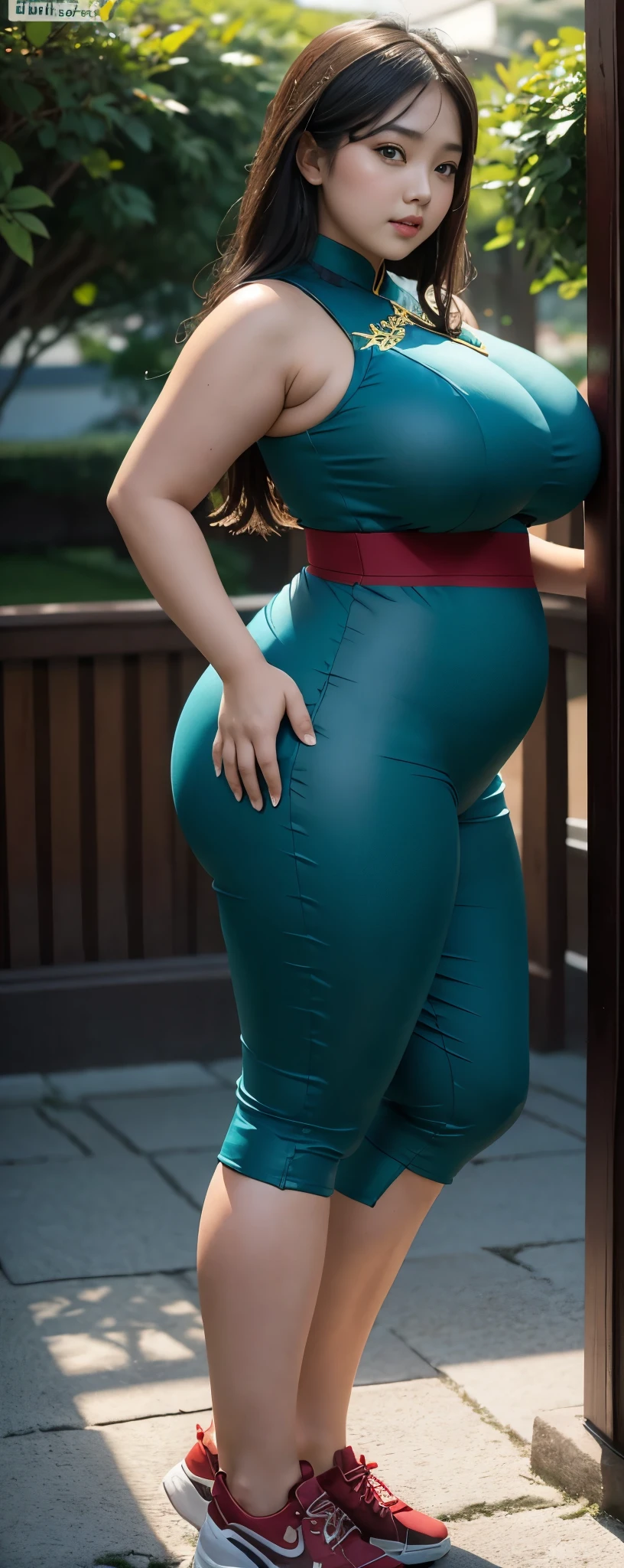 1 chinese-Indonesian girl, modern plain hot deep neck top and dupatta, shy, medium portrait, watery eyes, wearing blue dark yallow kebaya, ((big breasts)), black bokeh background, well-proportioned body,, chubby massive thighs, full body pose, Hena art on the body, hena art on arms, full body view , wearing red sneakers , fat legs,,(big booty) (face here) Plus size bbw big ,grass, (wide booty)insanely inflated hips,Thick body ,fat body , curve shap body, widest hips , thick hips ,widest breast, thick breast