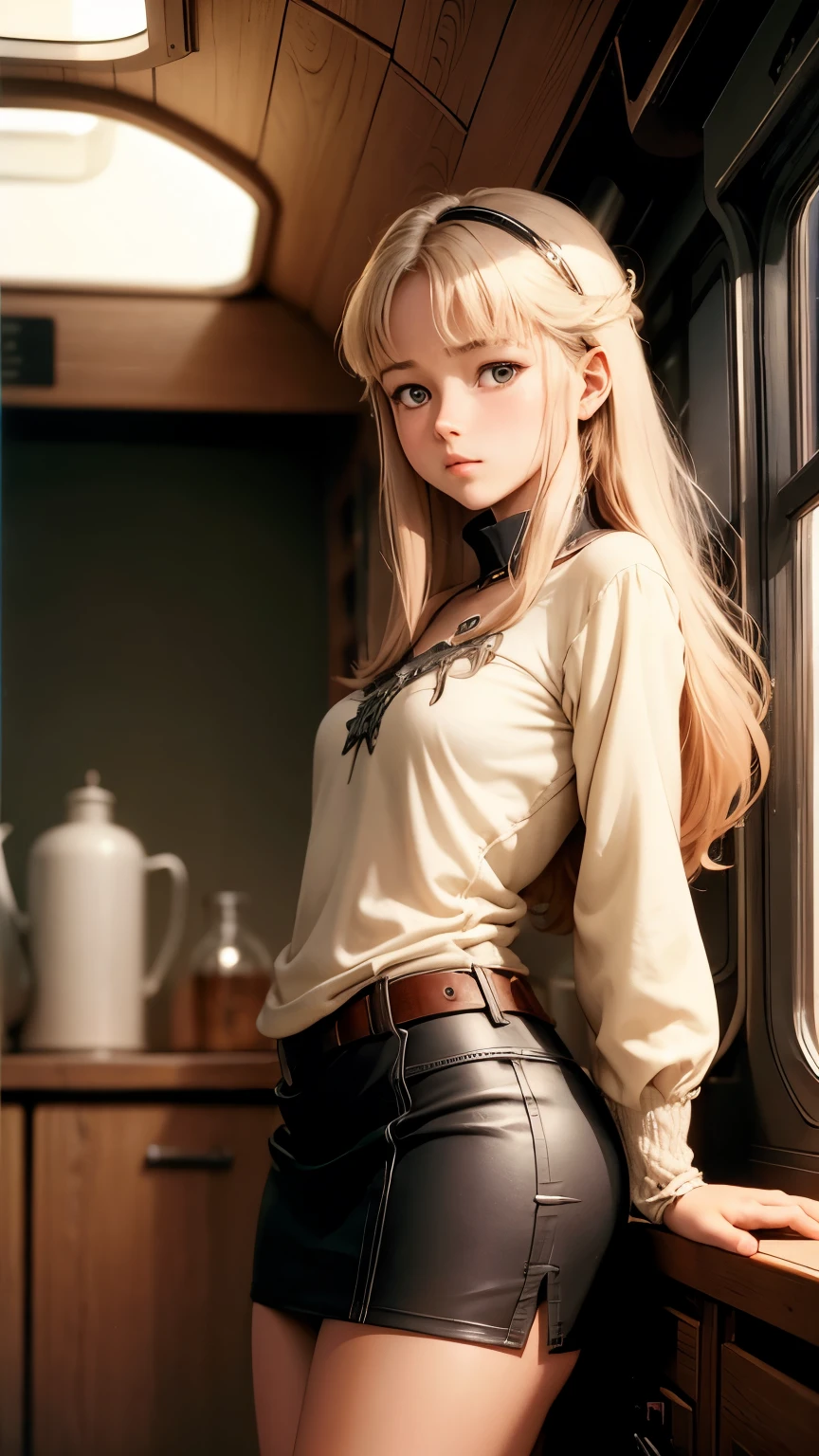 Sven Nordqvist, Eva Lindström, Arthur Rackham,Lasse Sandberg, Surreal, mysterious, strange, fantastical, fantasy, Sci-fi, Japanese anime, star-journey beautiful girl in miniskirt, perfect voluminous body, small sun in a glass bottle, long-distance space bus, detailed masterpiece wide high angles perspectives Hyper realistic zoom in sharp focus blushing embarrassed shy cinematic lighting depth of field real