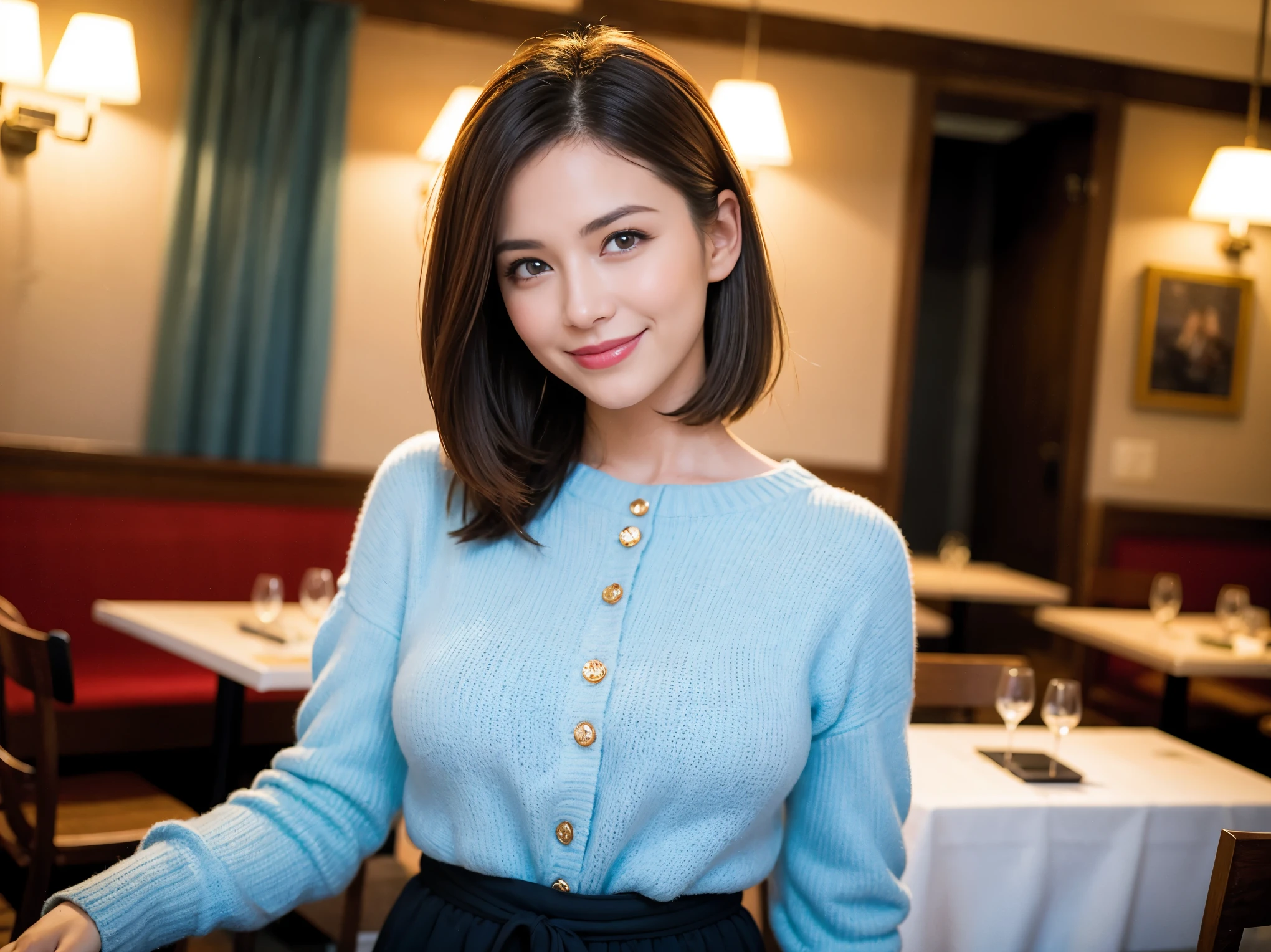 ((highest quality、8k、masterpiece:1.3))、1 male、1 female、石原さとみ似美女Couple、Spouse、Couple、The body is slim、((Bob Hale、Straight hair:1.2)), (Realistic, Intricate details:1.2), テーブルの上のwine glass、Shine light on your face、 Amazing view of the sunset sky and clouds、Amazing mountain views、A bright smile、The wonderfulness of smile、Bright image、The beauty of wine, Beautiful Face, blue eyes, The light shines on your face, Blushing, short hair,Bright Face、 (Age 37), 41 years old, red wine 、Appetizers、Italian food、Wine bottle、Champagne、sparkling wine、Two beauties、Brown Hair、Shortcuts、Long sleeve shirt、dress、Pretty Woman 1, (slimな顔), (The body is slim), (Brown Hair), (Shortcuts), cheeks turn a little red,Attractive beauty、restaurant, In a prominent place (From the waist up) Nova Frog Style, actress, model, Upper Body, White wine, slim, wine glass, 中央に置かれたwine glass, smile, (smile: 1.15), Beautiful fine grain, Depth f/2,saturation, High Contrast, Strong light and shadow,Moist Body:1.5、3D texture、Delicate eyes、Brown Hair、The hair is very shiny、