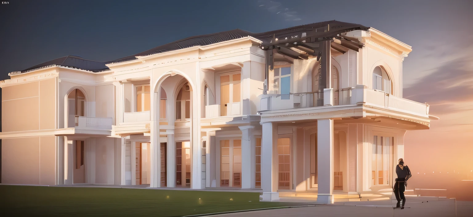 a rendering of a large white building with a balcony and a balcony, front elevation view, exterior design, front view dramatic, neo - classical style, concept image, residential design, elevation view, frontview, front perspective, architectural rendering, detailed renderings, overall architectural design, detailed rendering, digital rendering, front elevation, architectural render, perspective view, precise architectural rendering