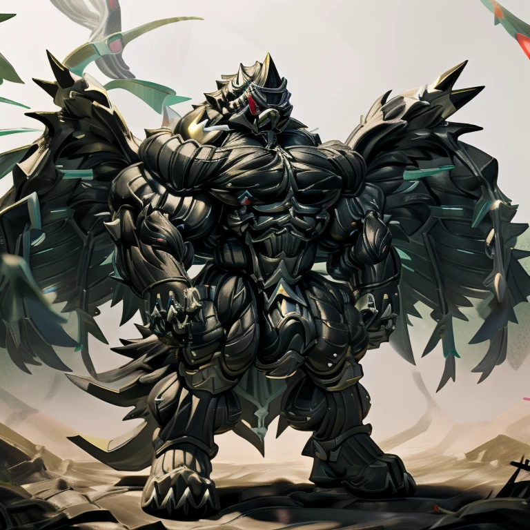 8K, Masterpiece, highres, future fiction. black visor, Detailed head, Detailed Body, full body, BLACK COLRR, Detailed abs, wearing crNanosuit, big muscle (pecs, triceps, traps) unusually developed muscular body, body full of huge muscles. showing off muscles, pectorales enormes. Exaggeratedly huge muscles. Gigachad Muscular, gigantic muscles, Colossal giant NANOSUIT over a battlefield, The cloak is so long that it touches the ground, crossed arms. 
The claws are sharp,
Sharp teeth,
have big wings.
whole body shines like metal. nj5furry, big PENIS,