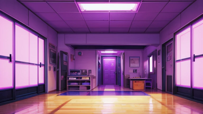 room, wide, vanishing point, purple, scientific, 8-bit, retro, pixels, all purple.
