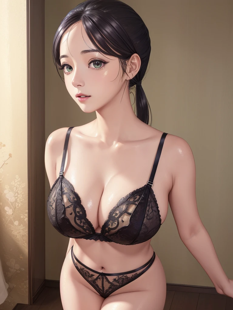 akaneyoshizawa, akane yoshizawa, black hair, ponytail, (green eyes:1.5), swept bangs, long hair,
(Sexy Lingerie:1.4), (Big Breasts:1.5)、((Long eyelashes:1.4))、(Moody light)、Small face、(Detailed face)、(Detailed eyes)、(Realistic images)、(Mature Woman:1.5)
BREAK indoors, Hotel Room,
BREAK looking at viewer, (cowboy shot:1.5),standing, leaning forward, arms behind back
BREAK (masterpiece:1.2), best quality, high resolution,NSFW ,unity 8k wallpaper, (illustration:0.8), (beautiful detailed eyes:1.6), extremely detailed face, perfect lighting, extremely detailed CG, (perfect hands, perfect anatomy),