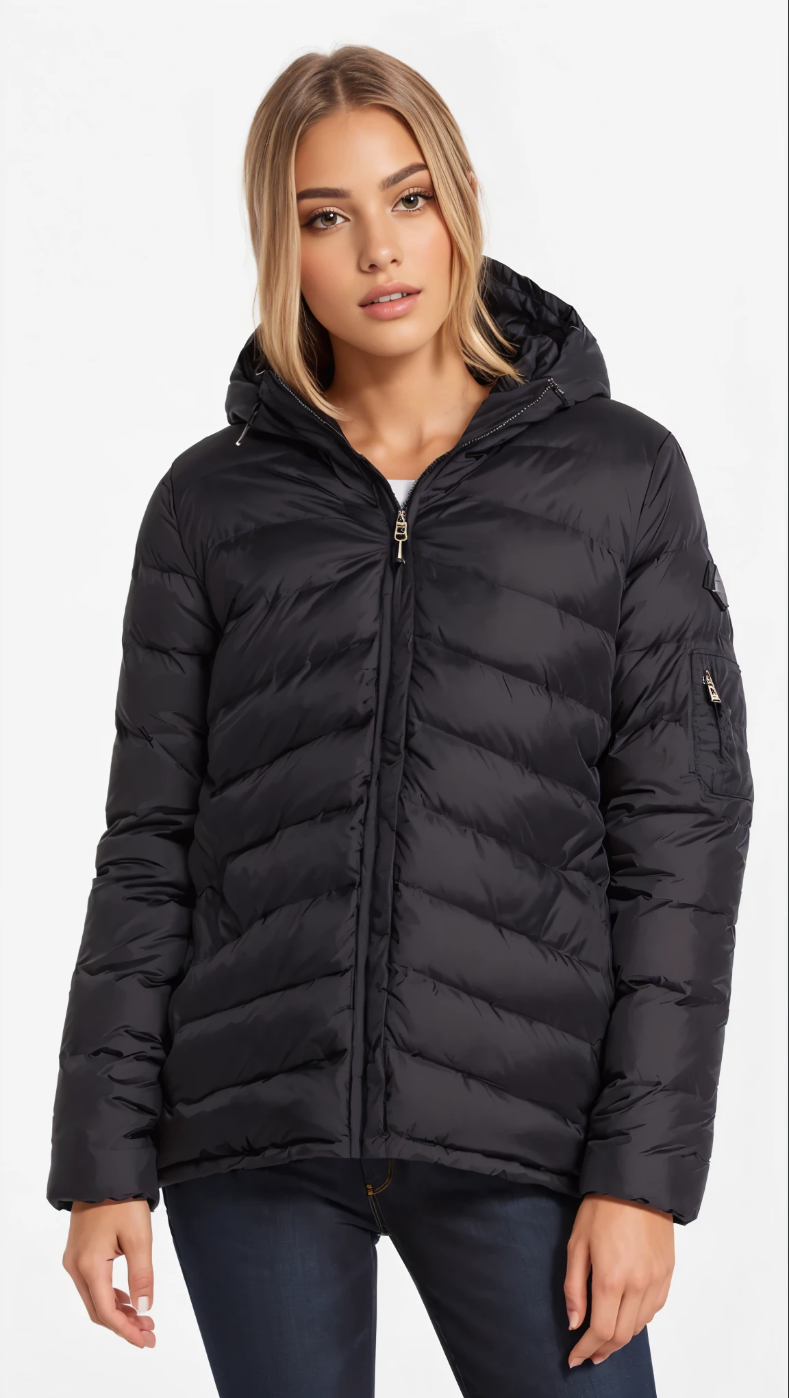a woman wearing a preto puffy jaqueta and jeans, model wears a puffer jaqueta, puffer jaqueta, encapuzado, jaqueta, preto jaqueta, long preto jaqueta, jet preto tuffle casaco, Easy, Delicioso, deep preto, basic, suki, preto jaqueta | brilhante, casaco, f / 2 0, preto casaco, preto, h 9 6 0, tuffle casaco
