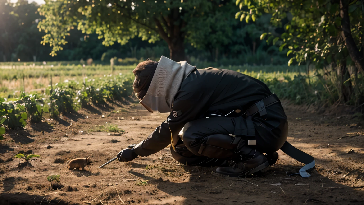 Create a 4K ultra-realistic image of Pest control techniques, such as the use of repellent plants and natural predators, in a vegetable field. The image should be captured with a high-end camera such as a Canon EOS R5, utilizing perfect lighting that highlights every detail. Ensure the scene is detailed and lifelike, with textures and colors that mimic reality. The setting should be [describe setting], and the overall composition should be aesthetically pleasing and well-balanced. Every element in the frame should appear authentic, with a sharp focus on [specific detail], creating a captivating and immersive visual experience.