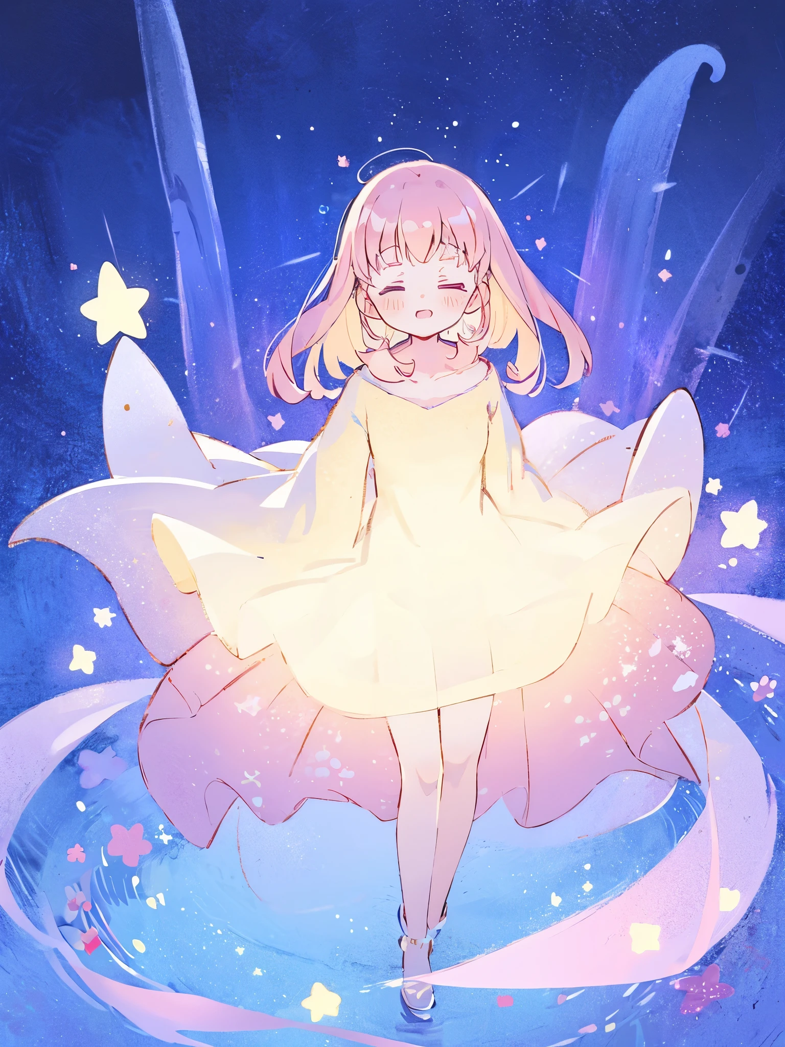 complex background, wishing star background, a woman wearing an ethereal mystical pink translucent dress that reflects the stars, mystic, complex drawing, highly detailed, ethereal, starry night, midjourney style