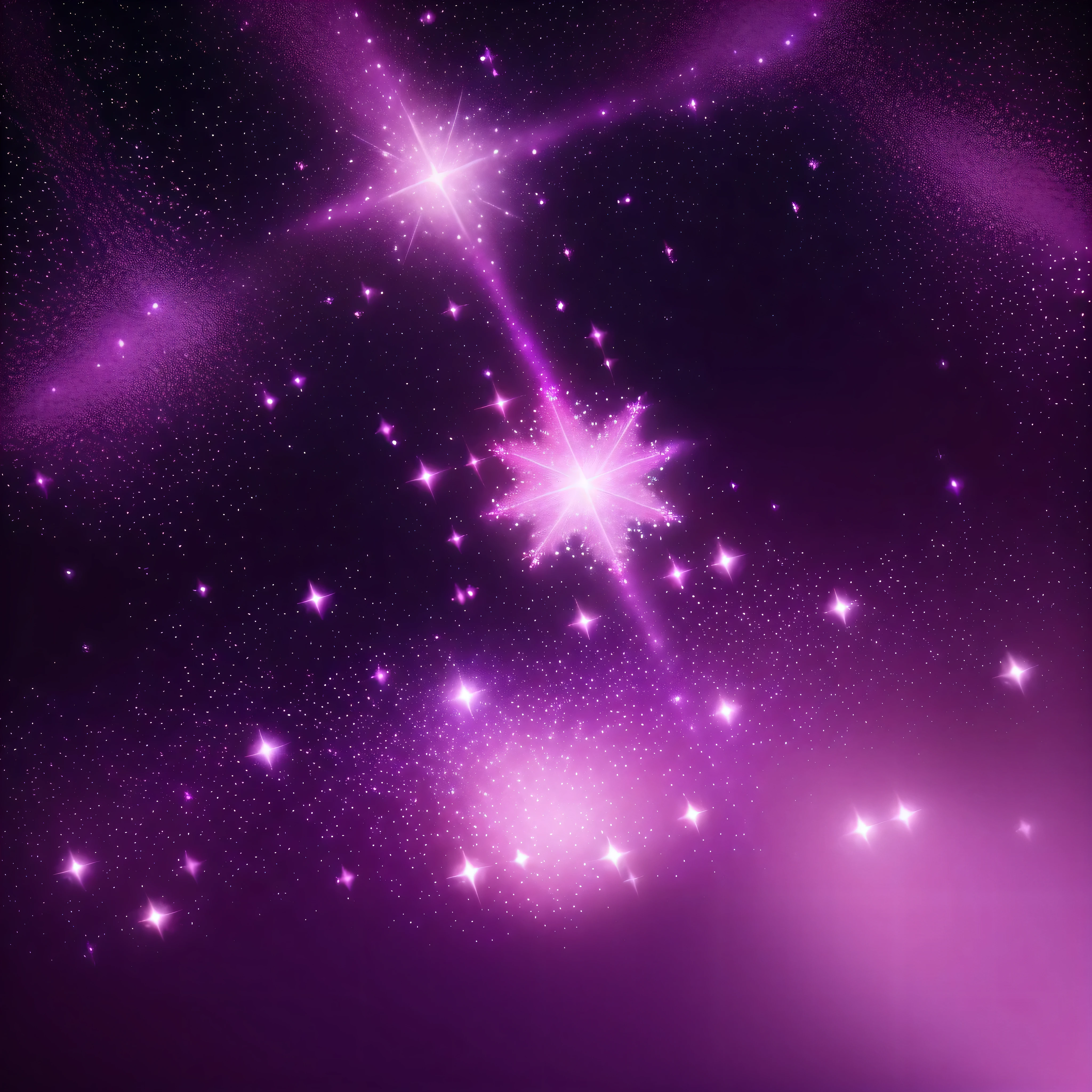 a close up of a pink background with snowflakes and stars, purple background, glowing dark purple background, glowing pink purple lights, glowing background, magenta lighting. fantasy, glowing background, glowing stars scattered, starry background, purple sparkles, stars shining in the background, violet pink light, purple background, pink background, glowing background, magic background, glitter, teenager, teen, childish
