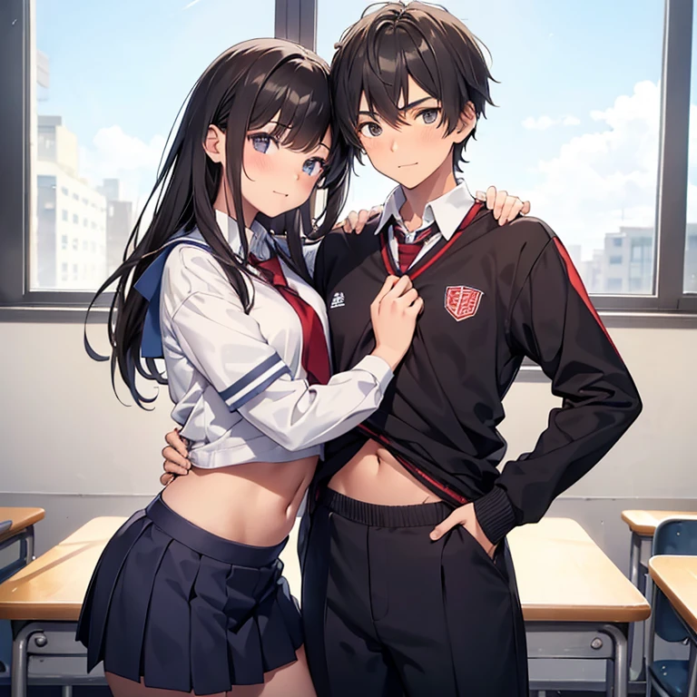 age boys in a school outfit showing abit of their tummy kissing and hugging teengirls in a school outfit showing abit of their tummy