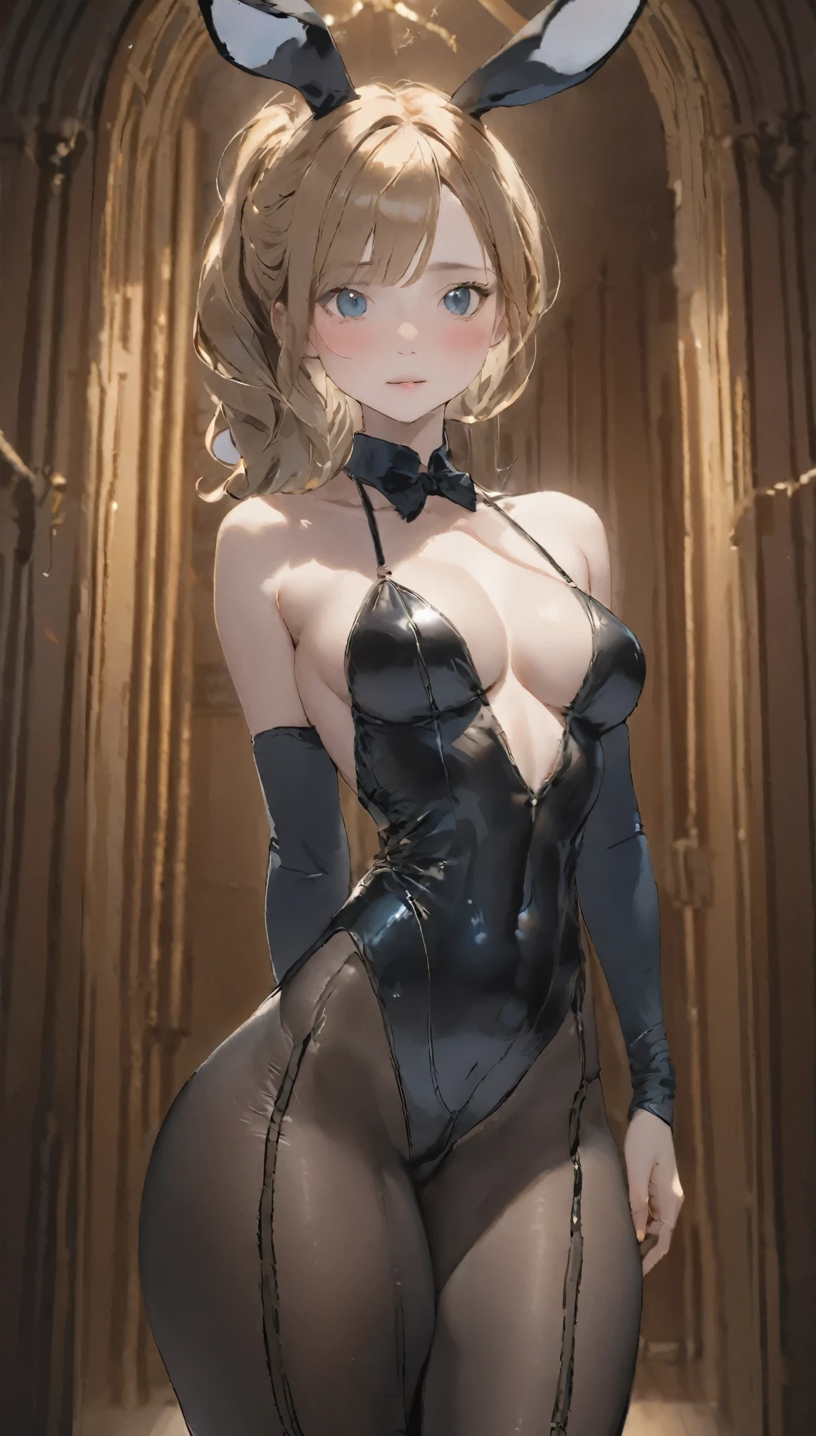 Bunny girl、Perfect Anatomy、One Woman、Black Costume、Black Stockings、Attractive ass、Thong ass、、Dim lighting、Natural look、Enchanted Room、eroticism、highest quality、highest quality、Masseter muscle area:1.3、High quality details、８ｋ