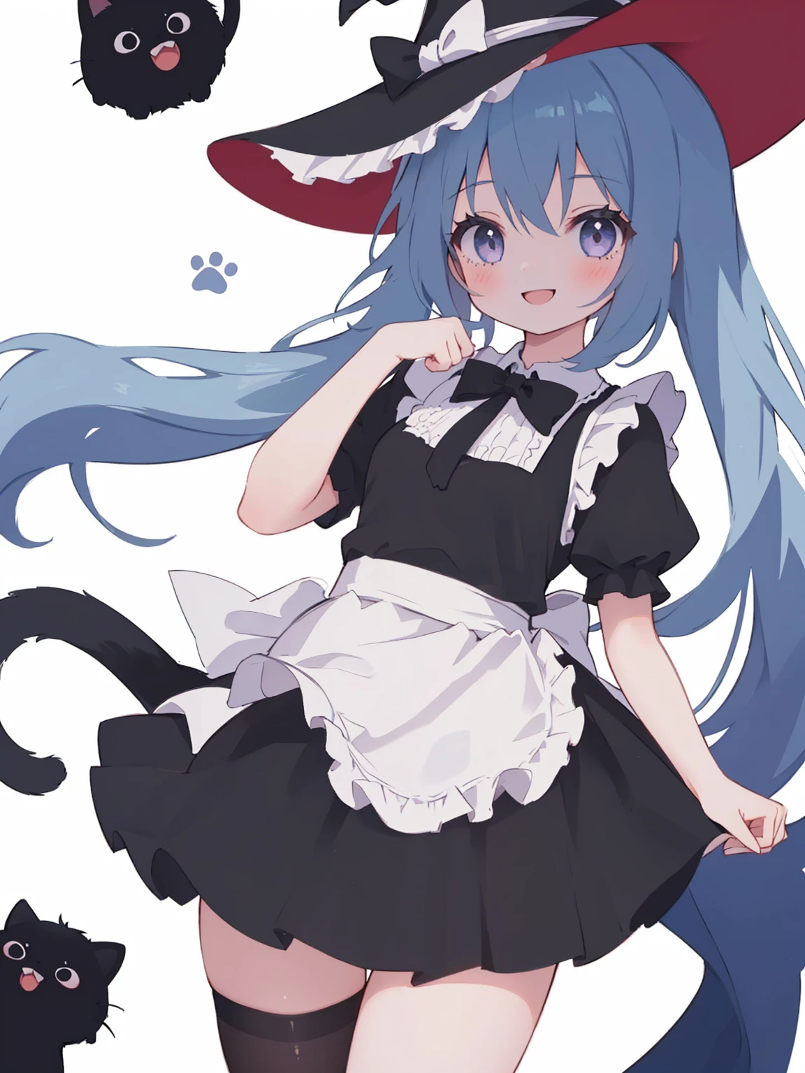 absurdres, absolutely resolution, incredibly absurdres, highres, ultra detailed
BREAK
(1girl, solo:1.4), beautiful and shiny skin, coquettish skin, dynamic angle, close-up, cowboy shot, smile
BREAK
witch maid, black cat tail, smile, black thighhigh, paw posing, leg up outside, paw, paw stamps, paw stamps, paw stamps
BREAK
nice hands, perfect hands, 