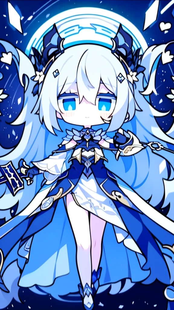 girl,k hd,4K,face expressionless,style of anime,sideface,blue color eyes,white color hair,((full body)),Confused eyes,(default character)SD character, masterpiece,best quality,ultra detailed,4K,super fine illustration,highly detailed beautiful face and eyes,cyan color scheme, lighting,fantasy,extremely solemn atmosphere,long hair,floating hair,smirk,fighting stance,dynamic pose,(holding glowing sword:1.3),particle light,luminescence,plasma,electric current,blue flame,sense of depth,dynamic angle,