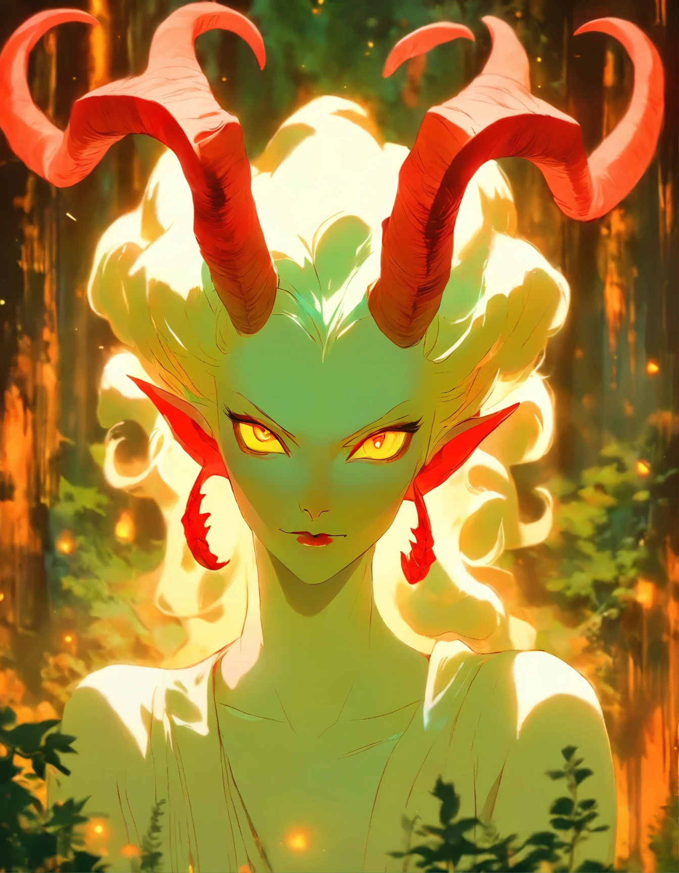 arafed woman with horns and white makeup in a forest, white horns queen demon, demon white horns, female humanoid creature, horns and red eyes, white horns from eyebrows, with horns, fit male demon with white horns, portrait of albino mystic, albino mystic, attractive tiefling druid, face of a pale alien cultist, lolth