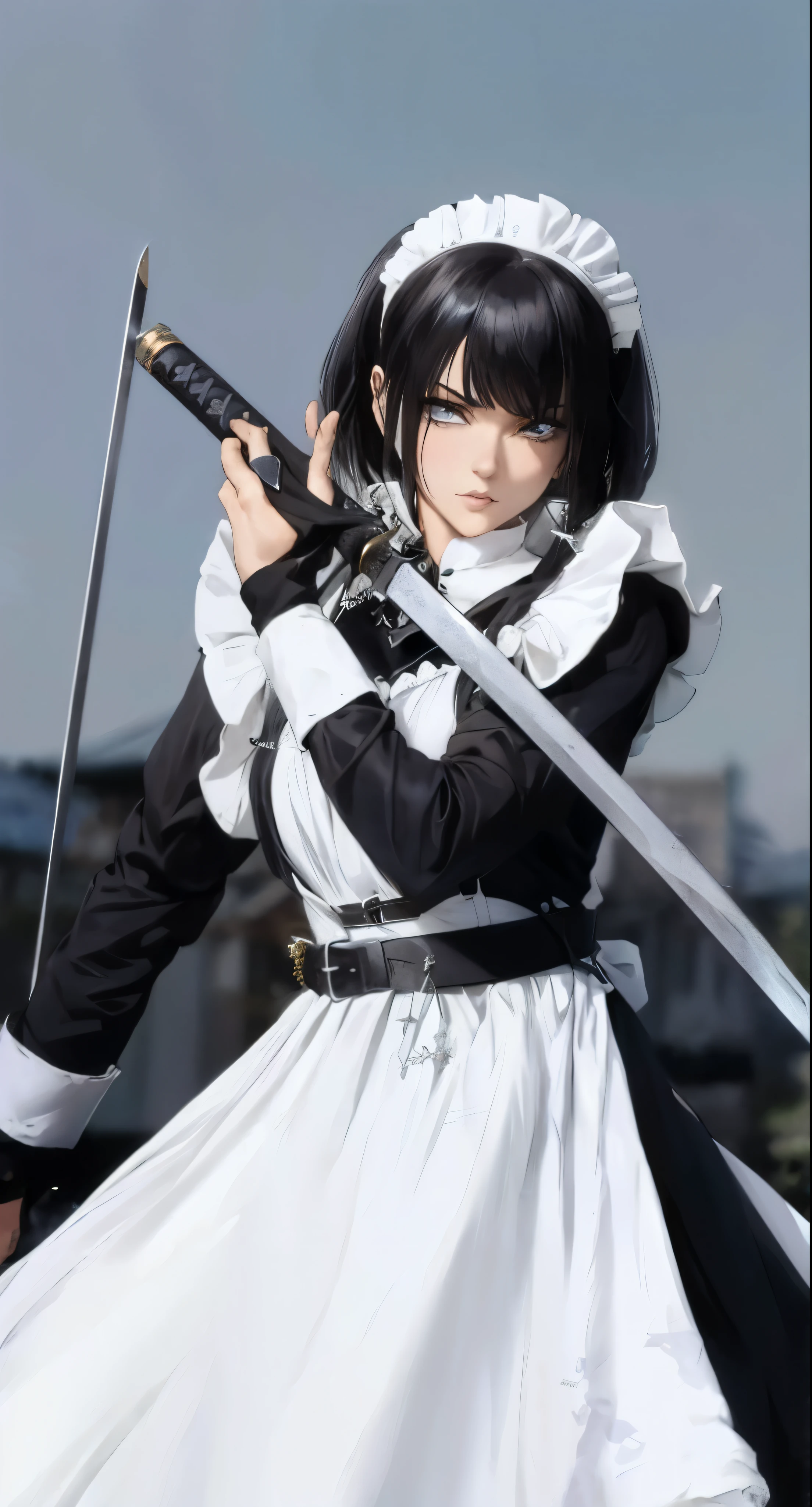 arafed woman in a maid outfit holding a sword and a sword, anime , anime girl , of a catboy! maid! dress, albedo from overlord, , albedo from the anime overlord, anime girl in a maid costume, photo, she is holding a katana sword, gothic maiden anime girl