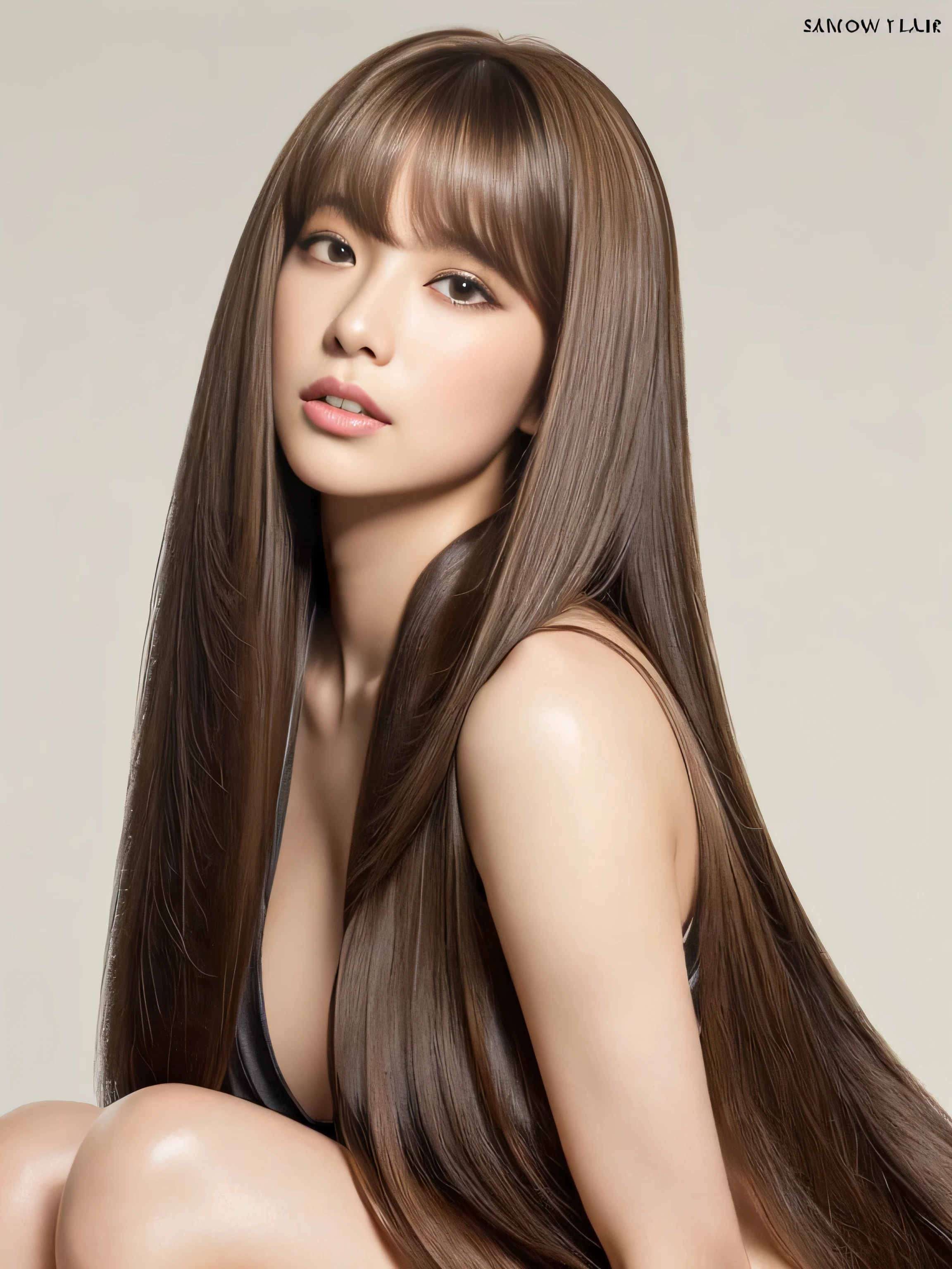 ((Sexy sway back posture:1.2)) 1 female ((Beautiful 24 year old hair model with long light brown hair fell straight down Reaches up to the kneeVery long hair highest quality Highest detail Reaches up to the knee、Very long hair that lasts forever:1.3 Flowing hair 私ncredibly straight hair Very shiny そして thick hair Abnormally long hair that lasts forever Flowing Hair on both ends long hair up to the knees:1.2 long hair up to the knees:1.2 Thick and shiny hair Very free hair Abnormally long hair!!!!! Beautiful silky hair Beautiful and shiny hair Beautiful and shiny hair Beautiful silky hair Hair that grows to the knees Very very, Very long hair!!!!! Very very, Very long hair!!!!!)) (highest quality The best ultra-fine Reaches up to the knee、Very long hair that lasts forever Flowing hair Her hair is incredibly straight..!!!!! Very shiny そして thick hair Abnormally long hair that lasts forever Flowing Hair on both ends long hair up to the knees:1.2 long hair up to the knees:1.2 Thick and shiny hair Very free hair Abnormally long hair!!!!! Beautiful silky hair Super long hair down to the knees Beautiful and shiny hair Beautiful and shiny hair Beautiful silky hair Hair that grows to the knees Very very, Very long hair!!!!! Very very, Very long hair!!!!!)) (Her bangs are perfectly styled、Straight down.:1.3) ((Her hair color is light brown:1.5)) (Pure white wall background Pure white bed) (Japan'The sexiest and most beautiful 24 year old hair model) (She looks at the viewer with a very captivating expression..........) ((highest quality)), ((masterpiece)), (Familiar) (Get used to it) Perfect Face (Her skin is a typical Japanese skin color.. And very detailed) (Big Breasts:1.3) (She is wearing a shiny white camisole.) (She has a beautiful face and a typical Japanese figure...., Narrow eyes) (She has perfect 美しい and sexy makeup and face Lipstick is light red A solid eyeliner) ((Rich 1.4)) (Extremely detailed 8K) (Ultra-fine skin texture 1.4) (Actual, Vibrant:1.4), double eyelid Sharp focus:1.2、Beautiful woman:1.4 Dynamic Lighting (Genuine RAW photos taken by professional photographers) Professional Hair Shine. (She has a bright and cheerful face) (Her face is slim and dignified.., length, Narrow eyes..々Nice face)