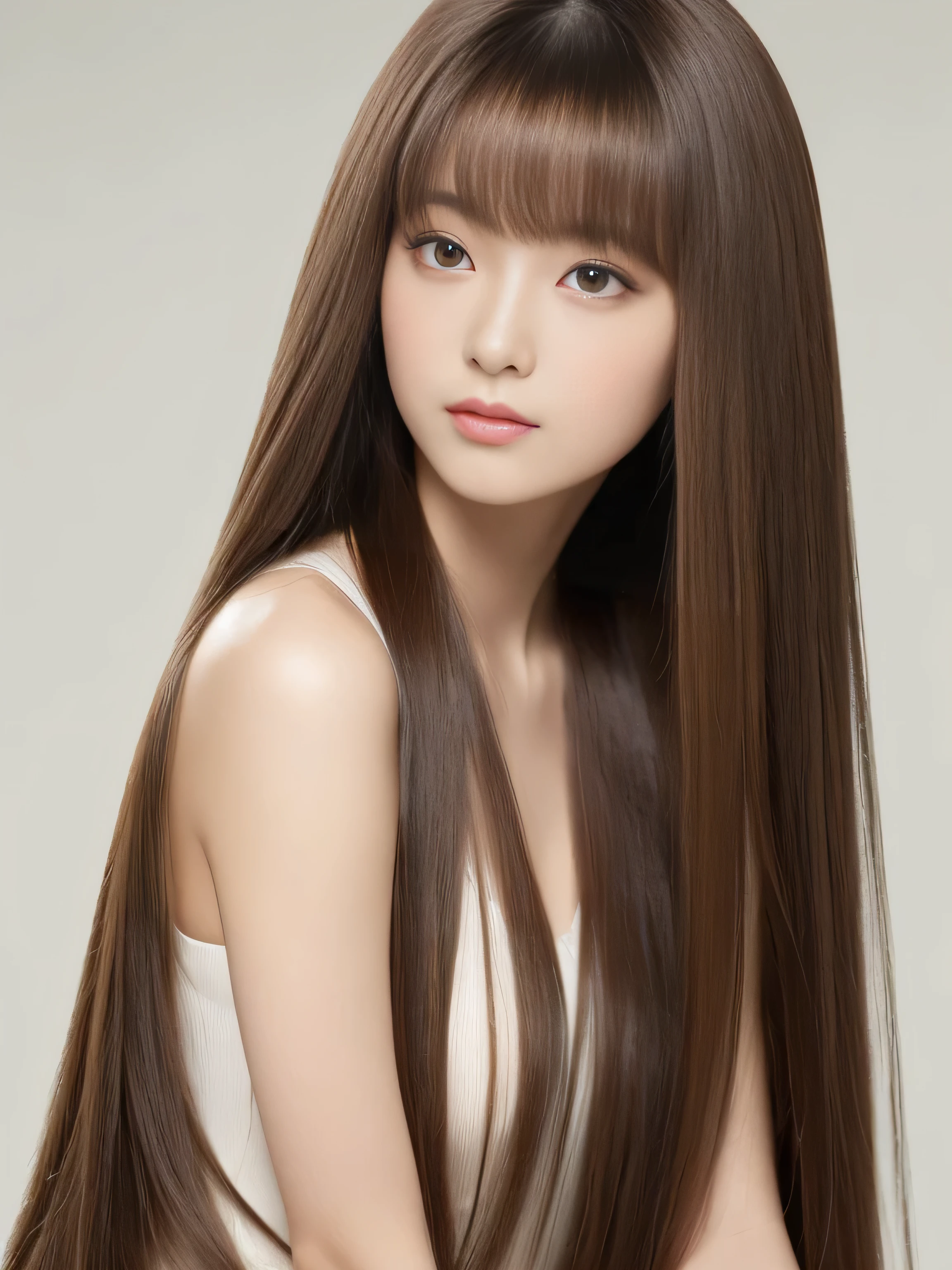 ((Sexy sway back posture:1.2)) 1 female ((Beautiful 24 year old hair model with long light brown hair fell straight down Reaches up to the kneeVery long hair highest quality Highest detail Reaches up to the knee、Very long hair that lasts forever:1.3 Flowing hair 私ncredibly straight hair Very shiny そして thick hair Abnormally long hair that lasts forever Flowing Hair on both ends long hair up to the knees:1.2 long hair up to the knees:1.2 Thick and shiny hair Very free hair Abnormally long hair!!!!! Beautiful silky hair Beautiful and shiny hair Beautiful and shiny hair Beautiful silky hair Hair that grows to the knees Very very, Very long hair!!!!! Very very, Very long hair!!!!!)) (highest quality The best ultra-fine Reaches up to the knee、Very long hair that lasts forever Flowing hair Her hair is incredibly straight..!!!!! Very shiny そして thick hair Abnormally long hair that lasts forever Flowing Hair on both ends long hair up to the knees:1.2 long hair up to the knees:1.2 Thick and shiny hair Very free hair Abnormally long hair!!!!! Beautiful silky hair Super long hair down to the knees Beautiful and shiny hair Beautiful and shiny hair Beautiful silky hair Hair that grows to the knees Very very, Very long hair!!!!! Very very, Very long hair!!!!!)) (Her bangs are perfectly styled、Straight down.:1.3) ((Her hair color is light brown:1.5)) (Pure white wall background Pure white bed) (Japan'The sexiest and most beautiful 24 year old hair model) (She looks at the viewer with a very captivating expression..........) ((highest quality)), ((masterpiece)), (Familiar) (Get used to it) Perfect Face (Her skin is a typical Japanese skin color.. And very detailed) (Big Breasts:1.3) (She is wearing a shiny white camisole.) (She has a beautiful face and a typical Japanese figure...., Narrow eyes) (She has perfect 美しい and sexy makeup and face Lipstick is light red A solid eyeliner) ((Rich 1.4)) (Extremely detailed 8K) (Ultra-fine skin texture 1.4) (Actual, Vibrant:1.4), double eyelid Sharp focus:1.2、Beautiful woman:1.4 Dynamic Lighting (Genuine RAW photos taken by professional photographers) Professional Hair Shine. (She has a bright and cheerful face) (Her face is slim and dignified.., length, Narrow eyes..々Nice face)