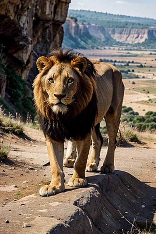 Lion animal walking on a cliff 