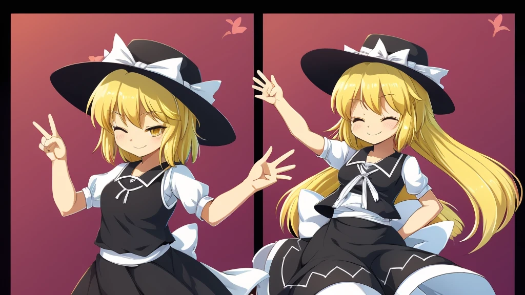 1girl, , , masterpiece, best quality, , medium blonde hair, forehead visible bags, yellow eyes, hat, heart, black headwear, puffy short sleeves, log black skirt, heart hads,,1girl, solo, yellow eyes, yellow hair, bow, hat bow, socks, black footwear, black skirt, short sleeves, yuki (touhou), black vest, white sleeves, frill skirt, light smile, from behind, to lift up one’s skirt, cowboy shot, from front, standing , raise one leg, crossed arms, arms up behind, arms behind back, hand between legs, put hands hip, one hand on hip, forward hands, arms raised in the air, punch hands, peace sign, waving, put up index finger, sit, lie down, closed eyes, lie face down, looking back, put one hand chest, leaning forward, cleavage, close up, horizontally outstretched arms, horizontally outstretched legs, front view, front face