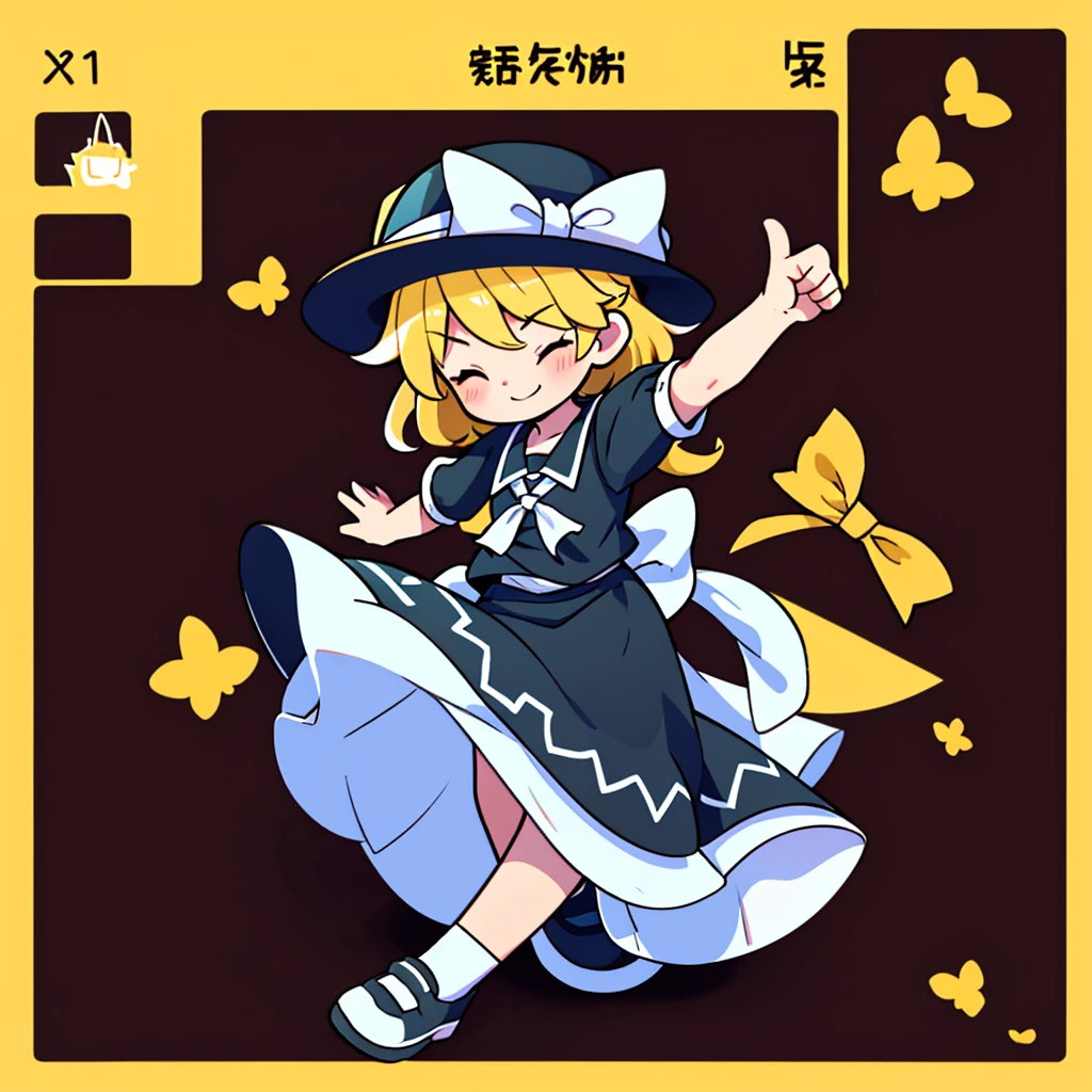 1girl, , , masterpiece, best quality, 10 years old, medium blonde hair, forehead visible bags, yellow eyes, hat, heart, black headwear, puffy short sleeves, log black skirt, heart hads,,1girl, solo, yellow eyes, yellow hair, bow, hat bow, socks, black footwear, black skirt, short sleeves, yuki (touhou), black vest, white sleeves, frill skirt, light smile, from behind, to lift up one’s skirt, cowboy shot, from front, standing , raise one leg, crossed arms, arms up behind, arms behind back, hand between legs, put hands hip, one hand on hip, forward hands, arms raised in the air, punch hands, peace sign, waving, put up index finger, sit, lie down, closed eyes, lie face down, looking back, put one hand chest, leaning forward, cleavage, close up, horizontally outstretched arms, horizontally outstretched legs, front view, front face